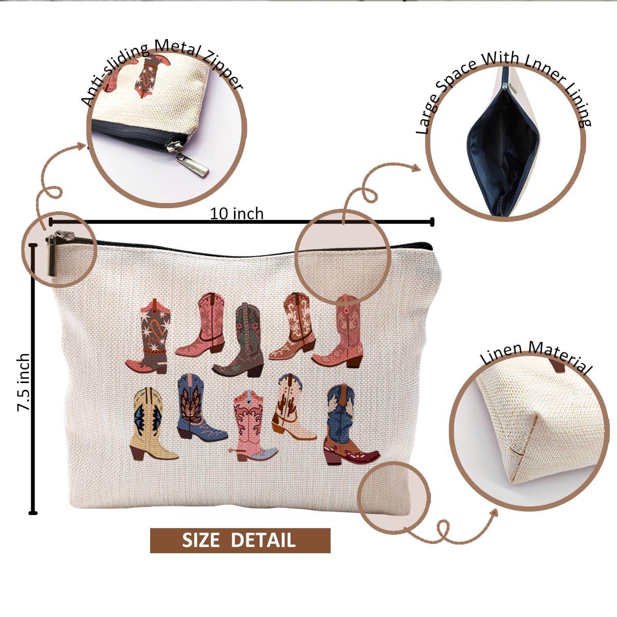 Western Makeup Bag - Cowgirl Gifts, Boho Cowboy Boots Cosmetic Pouch for Purse, Travel & Festival Essentials | Perfect for Country Concerts, Rodeos & Western Themed Parties