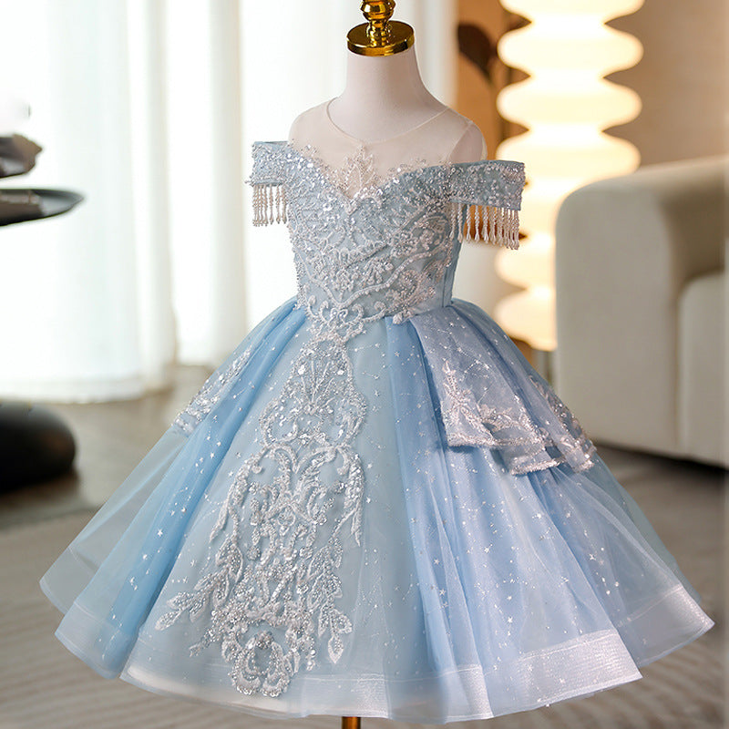 Adorable Baby Girl Puffy Blue Sequins Dress - Toddler Birthday Party Princess Gown for Special Occasions | Perfect for Photo Shoots, Pageants & Holiday Celebrations