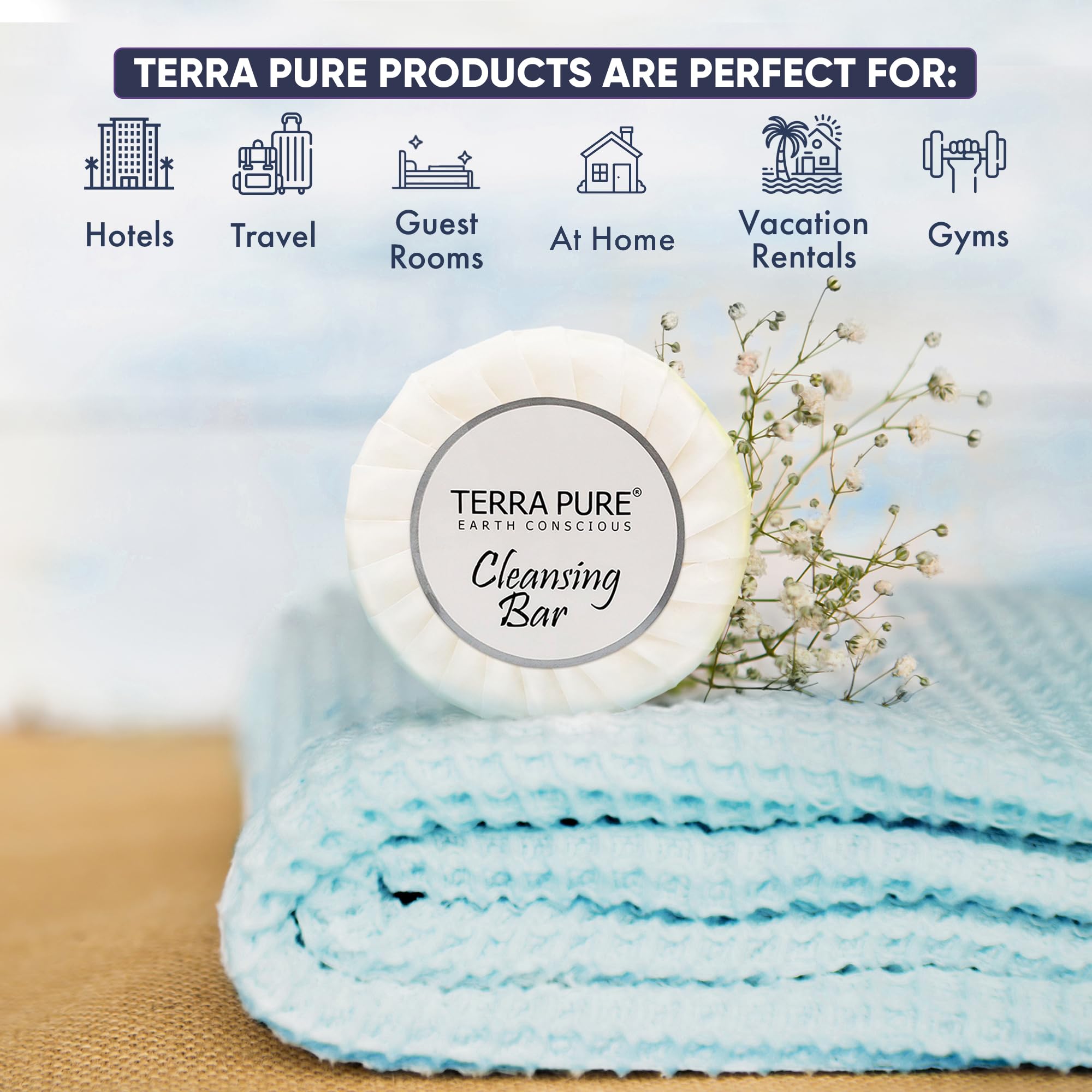 Terra Pure White Tea & Coconut Soap Bar - 1.25oz Travel Size Bulk Set (300 Pieces) | Natural Moisturizing Hand & Body Soap for Hotels, Gyms, Guest Bathrooms & Luxury Travel Essentials | Eco-Friendly Toiletries