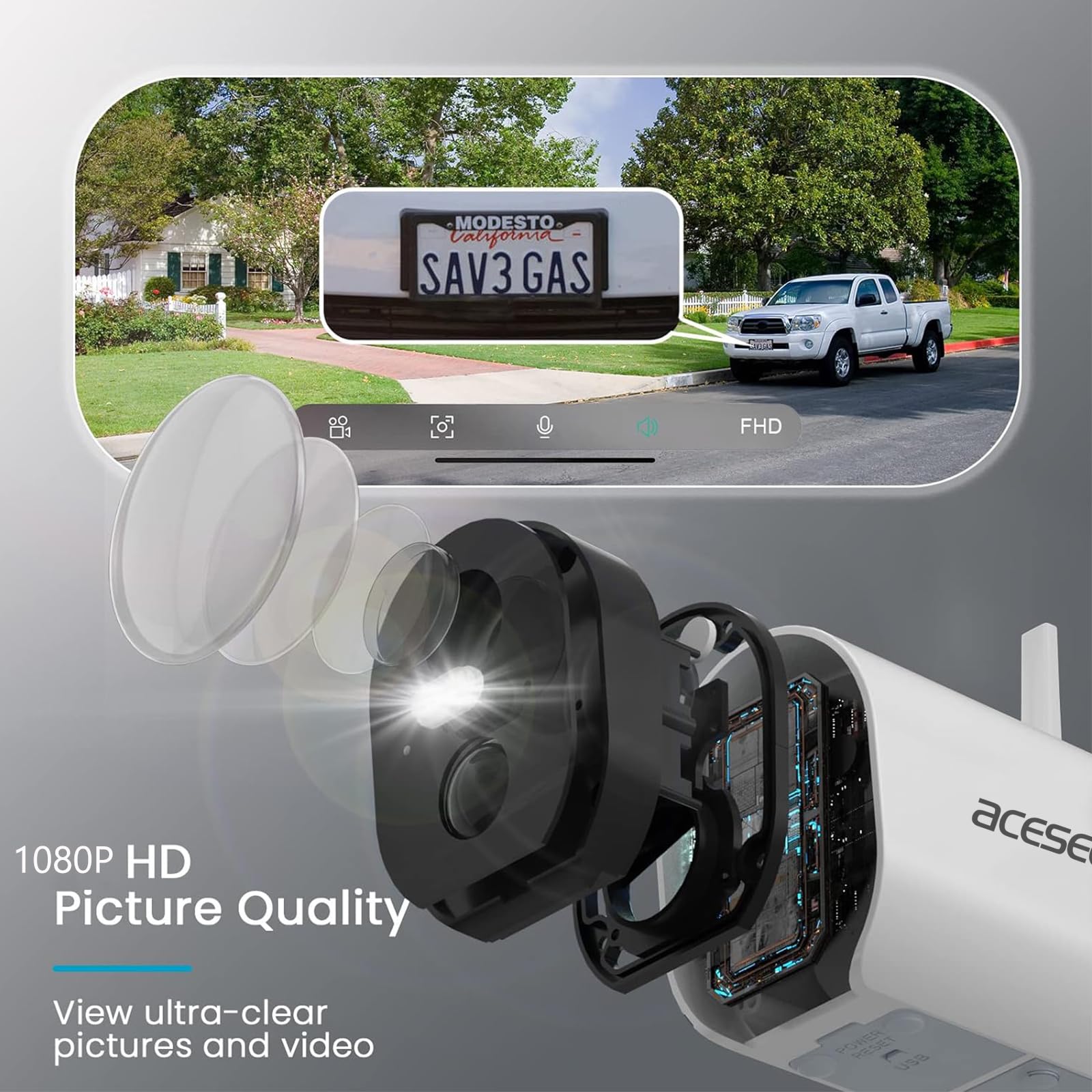 Acesee Wireless Outdoor Security Camera - Rechargeable Battery Powered WiFi IP Camera with Motion Detection, Spotlight, 2-Way Audio & Waterproof (Cloud/SD Storage) - Ideal for Home Surveillance, Backyard Monitoring & Property Security
