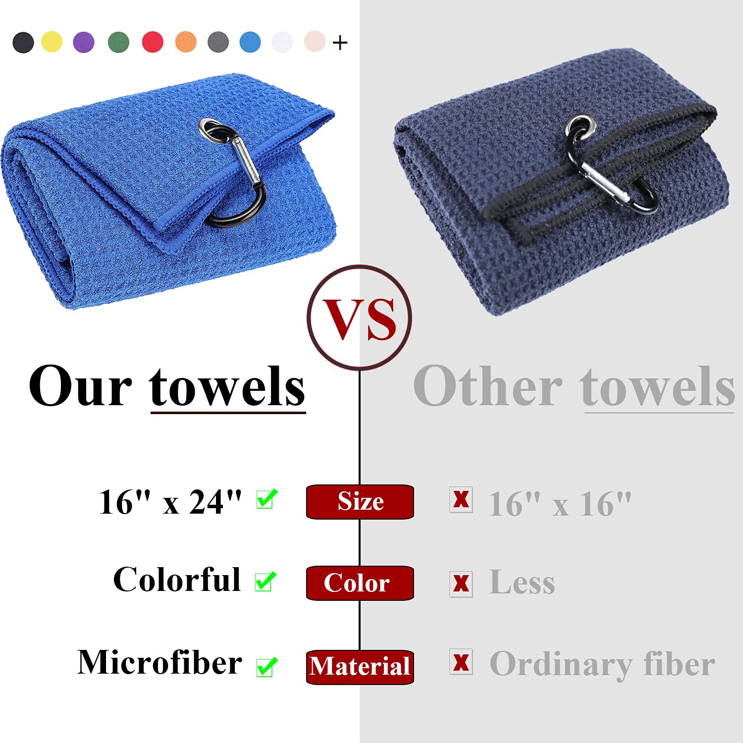 Premium 2-Pack Tri-Fold Golf Towels - Super Absorbent Microfiber Waffle Pattern with Heavy Duty Carabiner Clip - Blue Golf Accessories for Men's Golf Bags - Perfect for Golf Courses, Driving Ranges & Club Cleaning
