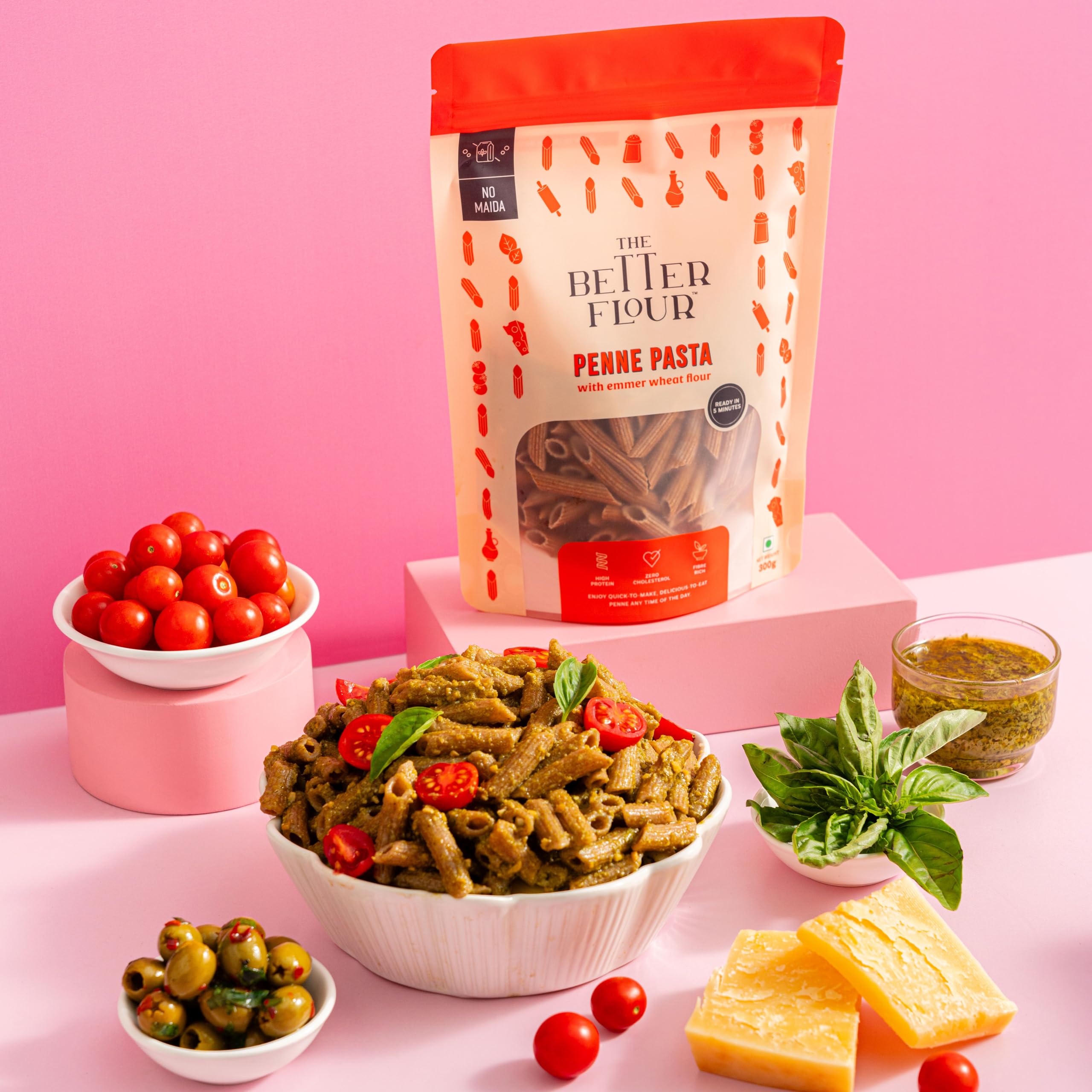 Organic Emmer Wheat Penne Pasta - 300g High Protein (15g) & Fiber (10g) Multigrain Pasta | Vegan, Gluten-Free, No Maida | Healthy Italian Pasta for Weight Loss, Keto & Plant-Based Diets | Perfect for Salads, Soups & Family Dinners