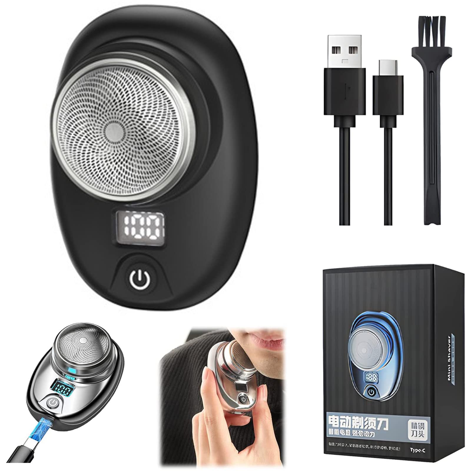 Mini Electric Shaver for Men - Portable USB Rechargeable Waterproof Travel Shaver with One-Button Operation - Perfect for Home, Car, Camping & Business Trips (Dark Black) - Smooth Shaving Anywhere