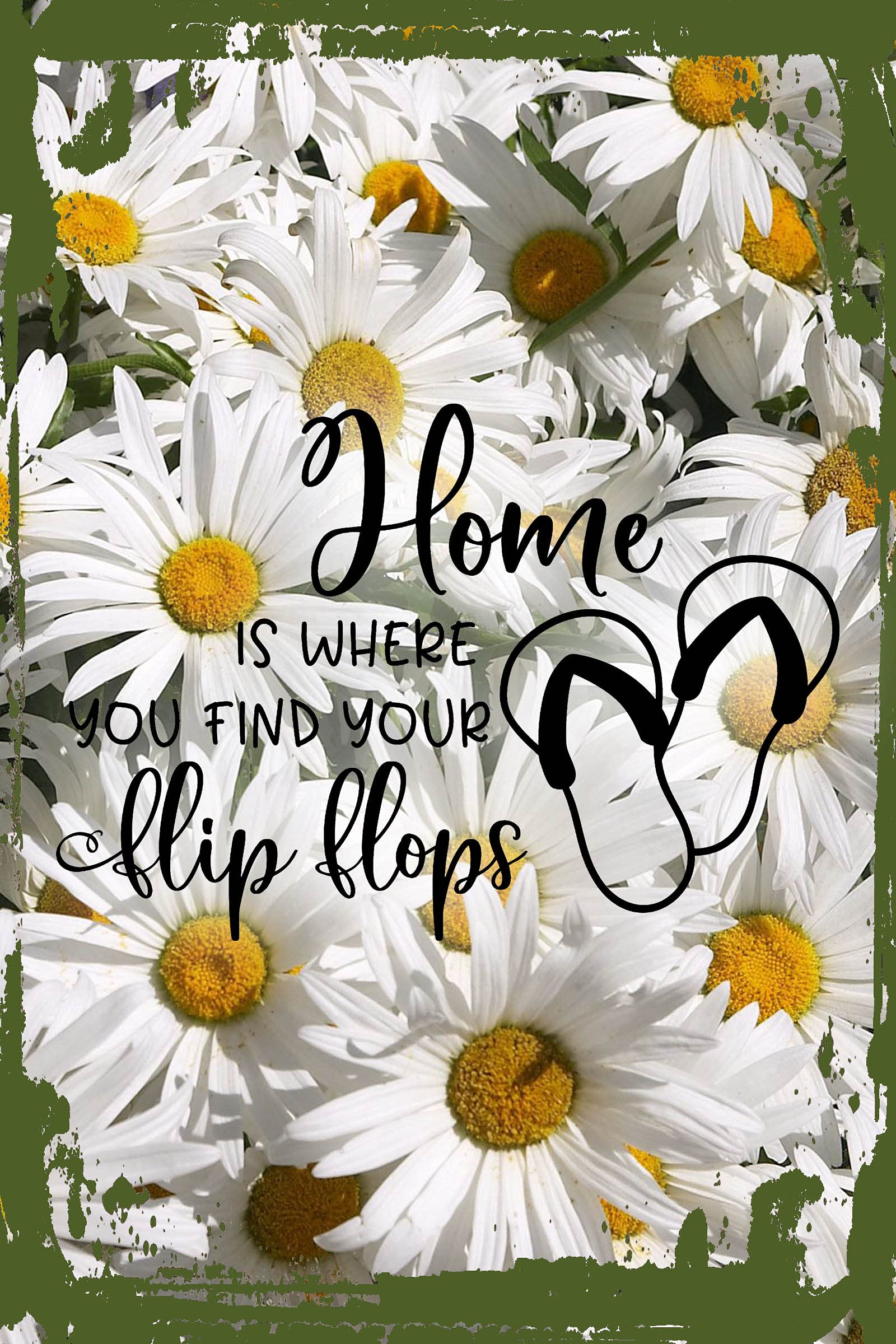Funny Daisy Flower Wall Art - 8x12 Inch Summer Beach Decor with 'Home is Where You Find Your Flip Flops' Quote - Perfect for Living Room, Bedroom, or Beach House Decoration