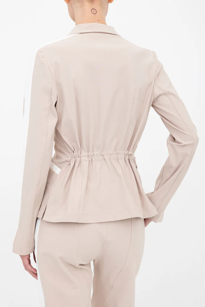 Bexley Notched Collar Contrast Stripe Blazer for Women - Nude Color Slim Fit Business Jacket - Perfect for Office Wear, Business Meetings & Formal Events