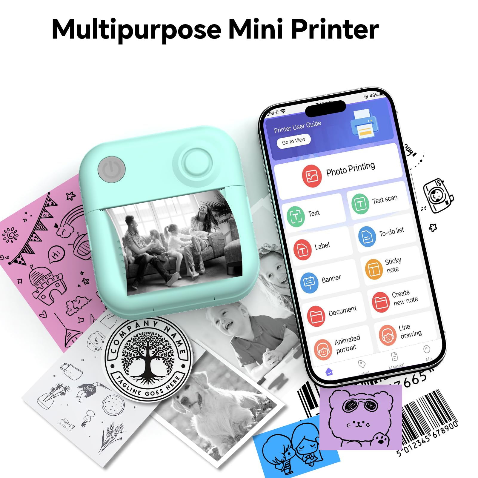 Rotema Bluetooth Thermal Label Printer with Tape - Portable Mini Sticker Maker for Home, Office & Small Business | Wireless Label Printing for Packages, Shipping, Organizing & Crafting (Works with Smartphones)