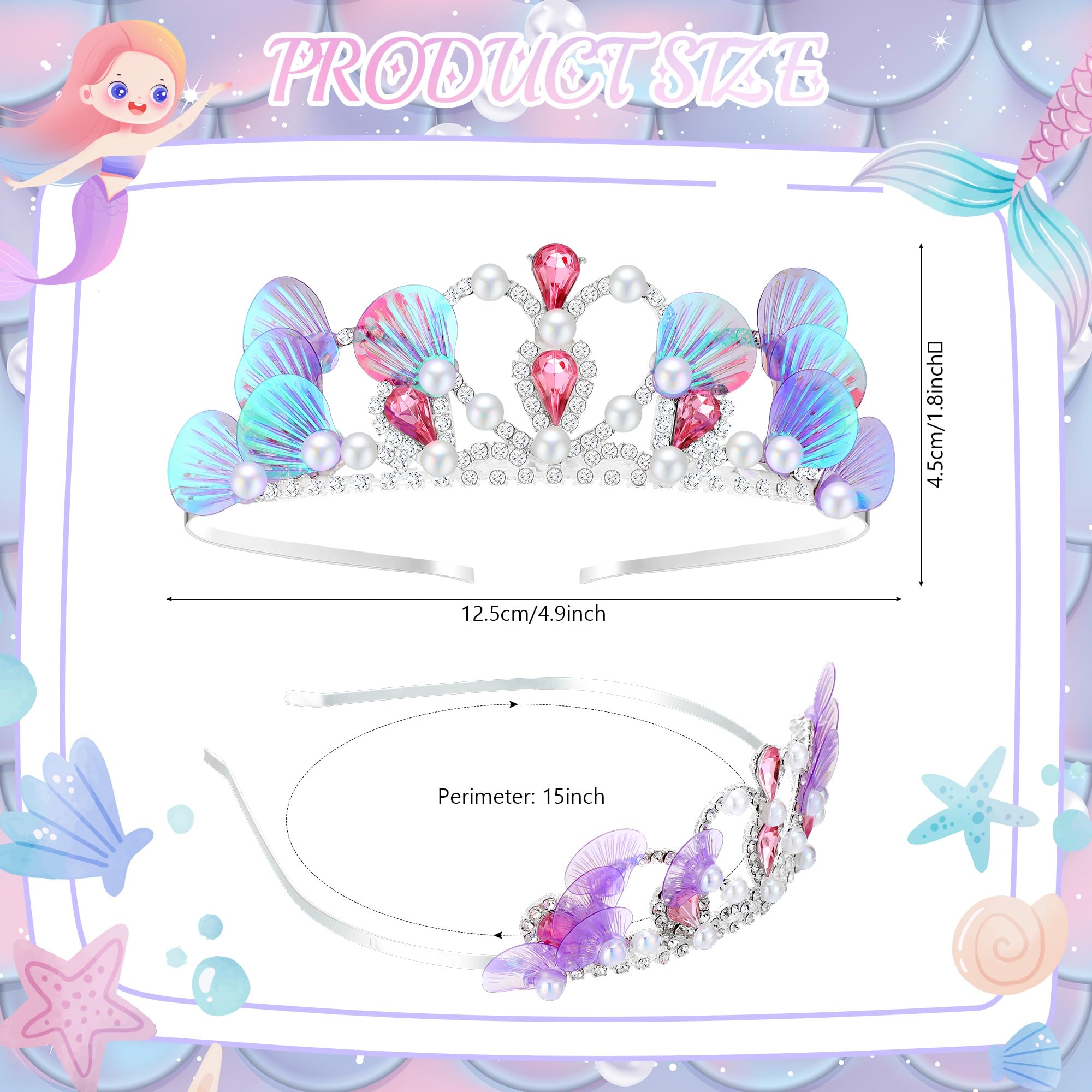 Shihanee 6-Piece Mermaid Crown Set - Ocean Princess Seashell & Starfish Tiara Headband Hair Accessories for Girls & Women | Perfect for Birthday Parties, Costumes, Mermaid-Themed Events & Gifts