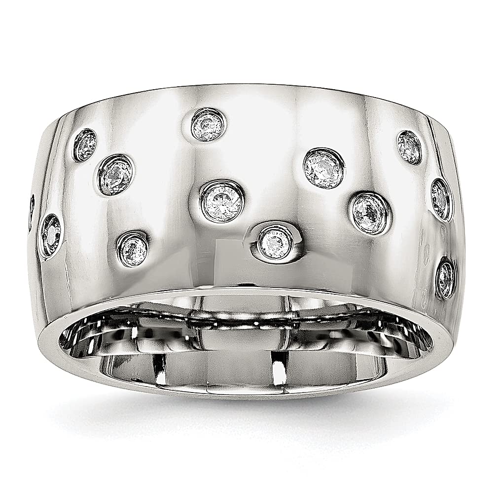 ICE CARATS 12mm Stainless Steel Cubic Zirconia Wedding Band Ring for Men - Durable & Hypoallergenic Mens Jewelry - Perfect Gift for Dad, Husband, Boyfriend (Wedding, Anniversary, Engagement, Everyday Wear)