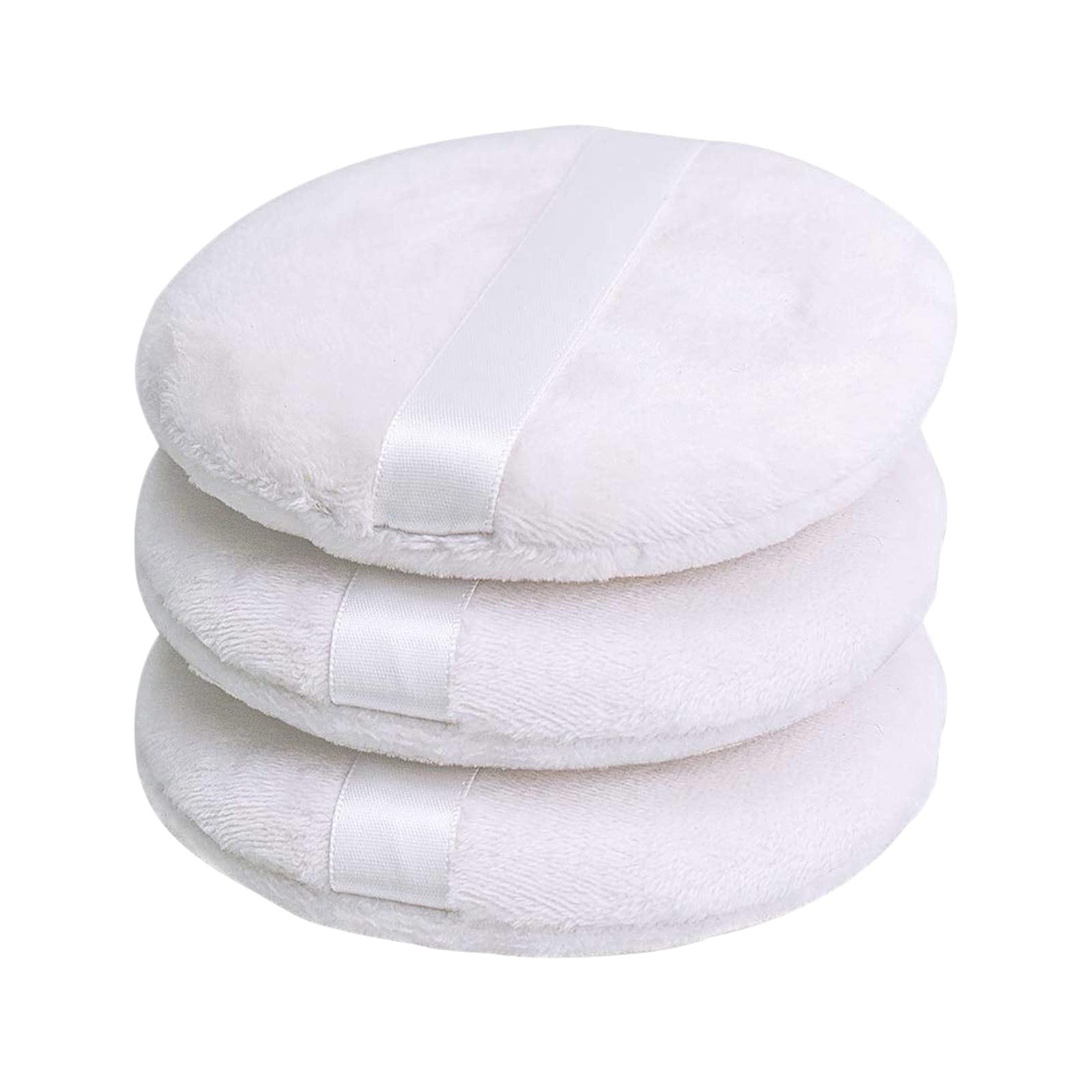 3-Pack White Washable Large Furry Powder Puff - Pure Cotton Cosmetic Loose Powder Applicator for Face & Body (One Size) - Perfect for Makeup Application, Baking Technique & Touch-Ups