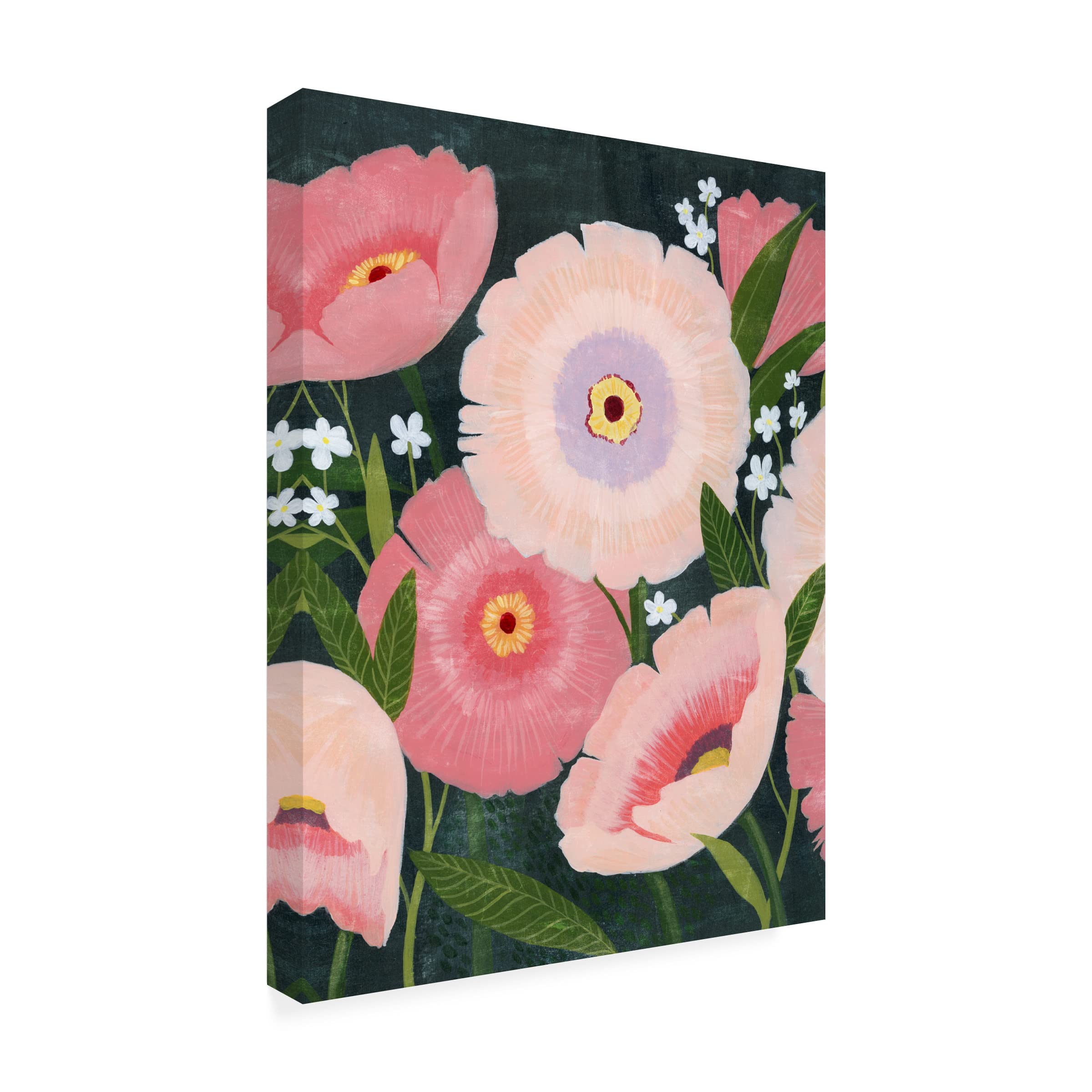 Grace Popp 'Nighttime Blooms I' Canvas Wall Art - Floral Painting for Living Room, Bedroom & Office Decor - Handmade Premium Trademark Fine Art