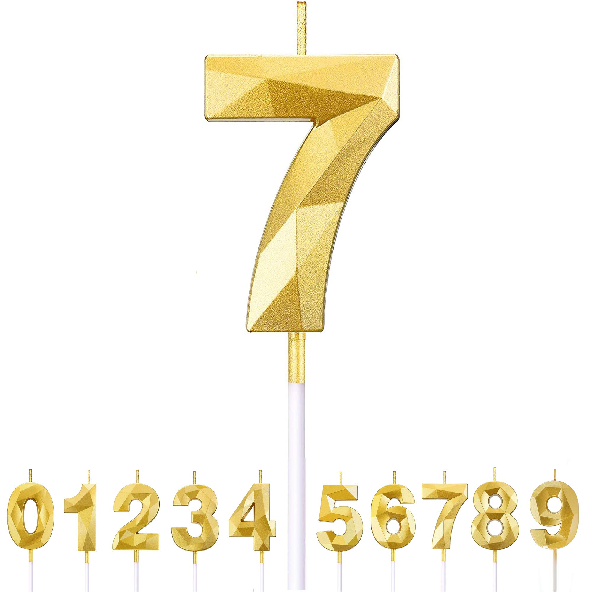 Glitter Number Candles 3D Diamond Cake Topper for Birthday Party (Gold, 7) - Perfect for Kids & Adults Celebrations