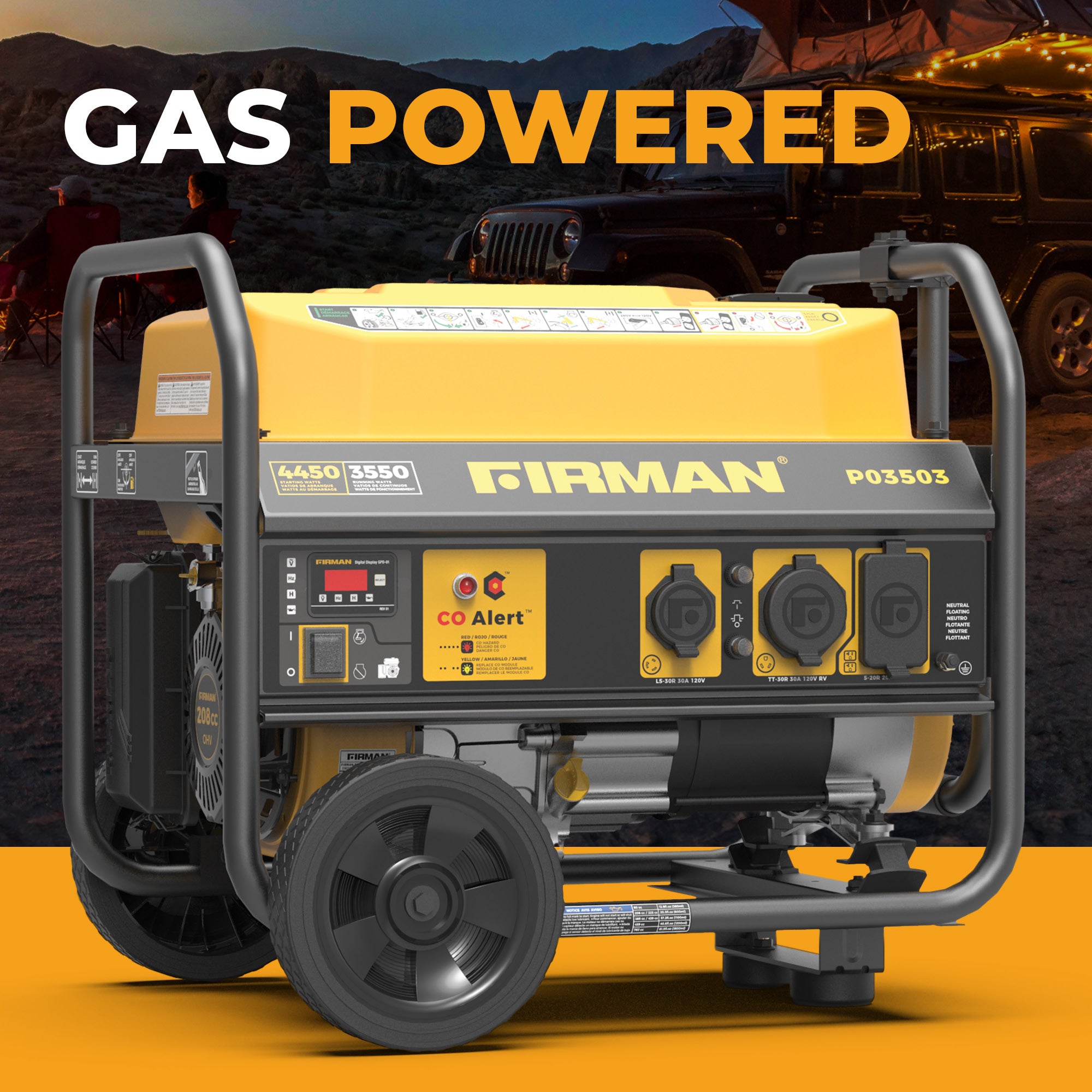 4450W Portable Gas Generator with Recoil Start & CO Alert - 120V Power for Camping, Emergencies & Outdoor Activities