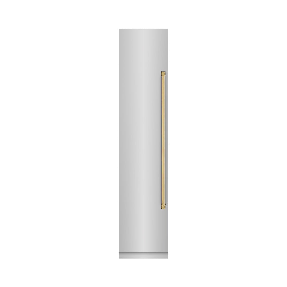 ZLINE Autograph Edition 18 Inch 8.6 cu ft Left Hinge Column Freezer - Stainless Steel with Graphite Gray Interior & Polished Gold Accents (RCFVLZ 30418 G) - Perfect for Home Kitchen, Basement, or Garage Storage