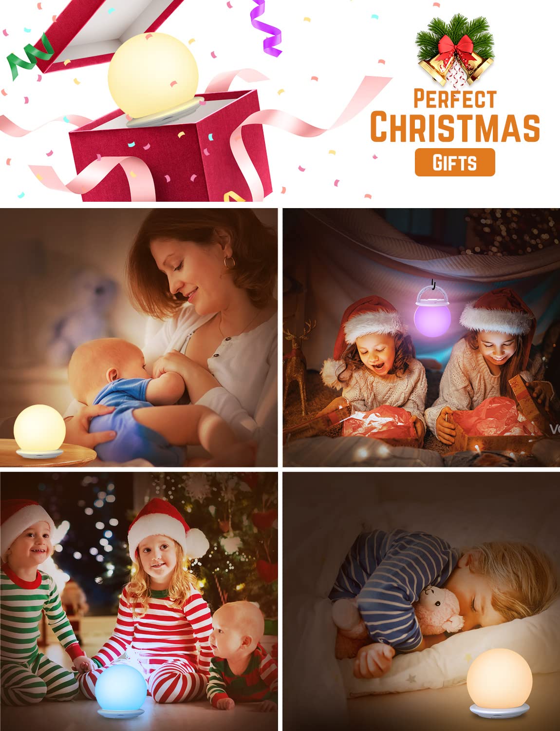**Touch Control Night Light for Kids & Adults - 8 RGB Colors, USB Rechargeable, Dimmable Warm LED Lamp for Nursery, Bedroom, Baby & Toddler - Perfect for Sleep, Feeding & Relaxation**