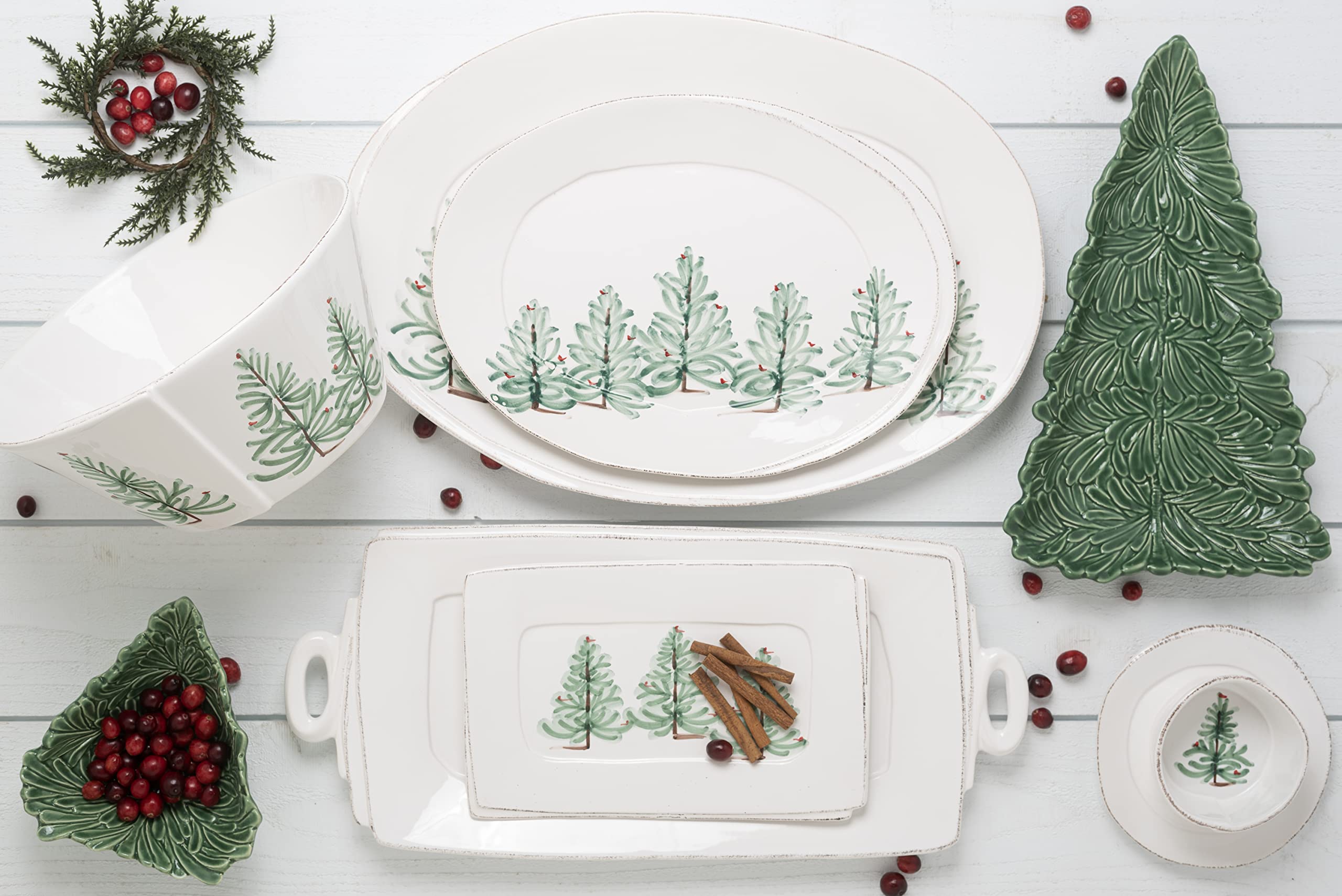 Vietri Lastra Holiday Collection Italian Serveware Set - 4 Canape Plates for Elegant Appetizers & Party Entertaining | Perfect for Christmas, Thanksgiving & Hosting Gatherings