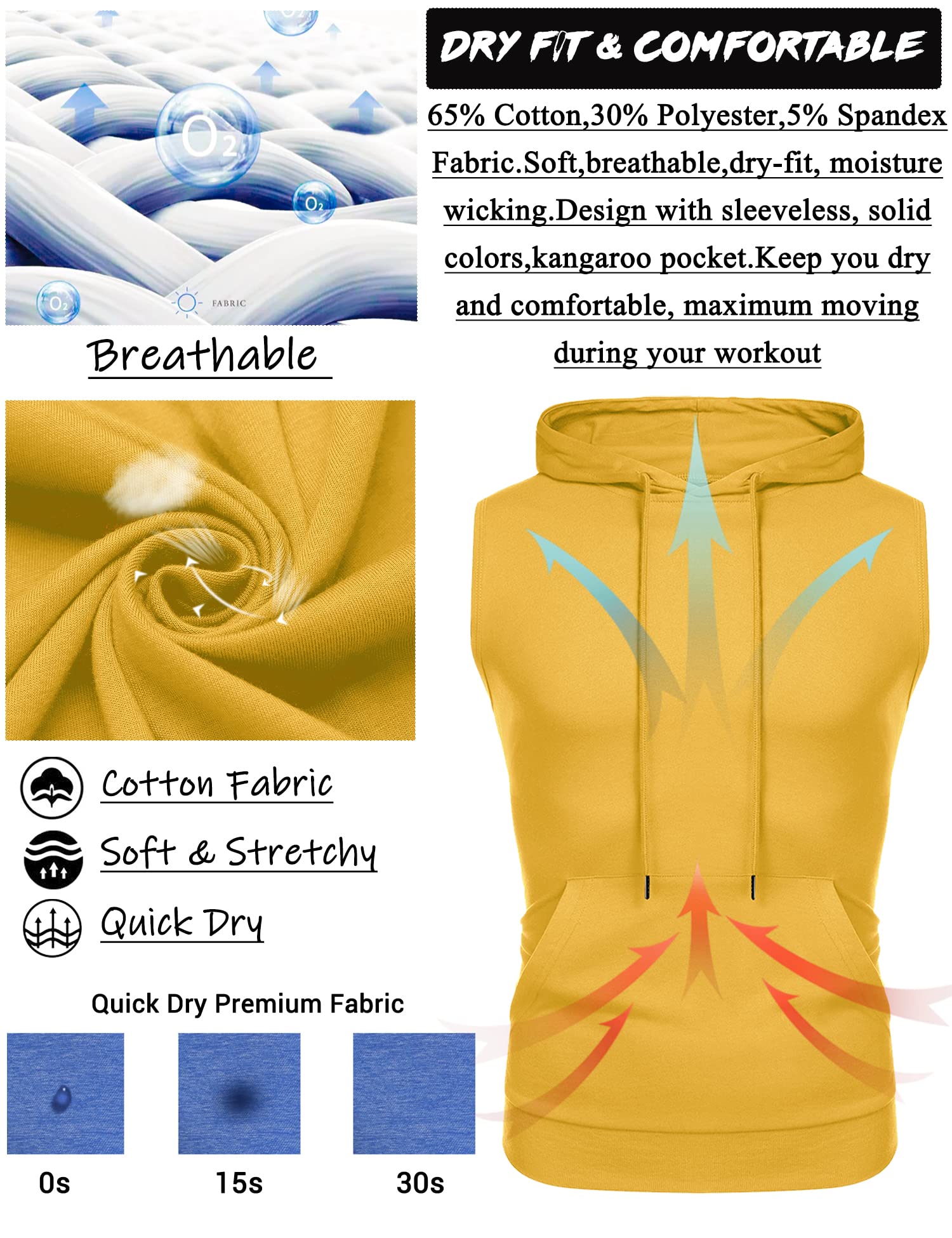 Amussiar Men's Workout Hooded Tank Top - Sleeveless Gym Training Hoodie for Bodybuilding & Muscle Cut Off Shirt | Perfect for Weightlifting, Running & Fitness Training