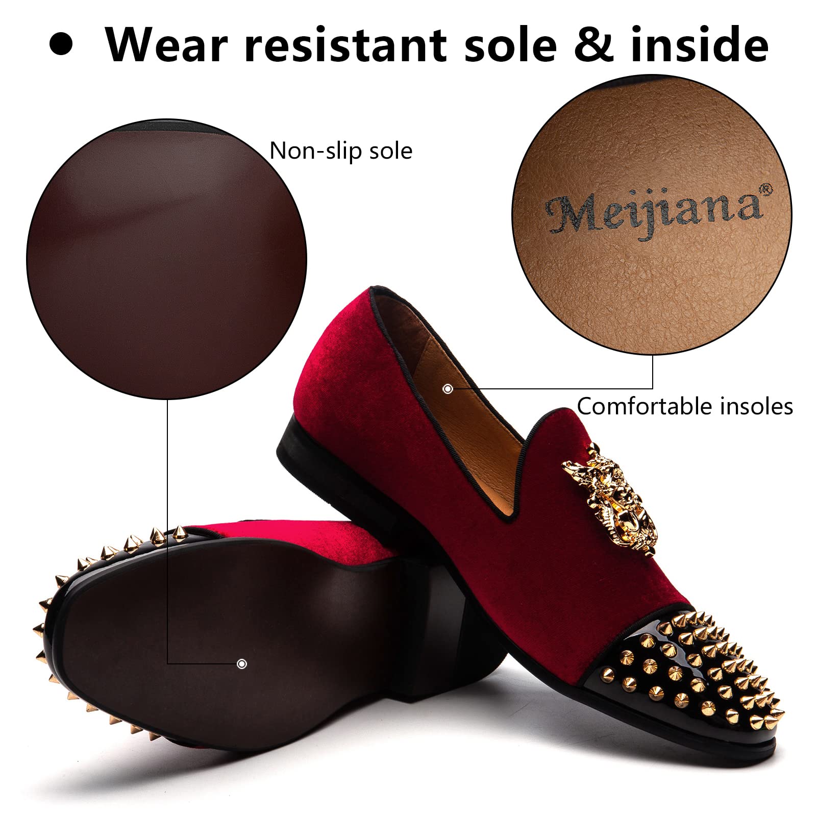 Meijiana Men's Velvet Loafers - Luxury Dress Shoes with Metal Embellishments for Formal Events & Parties | Comfortable Slip-On Loafers for Weddings, Business Meetings & Evening Occasions