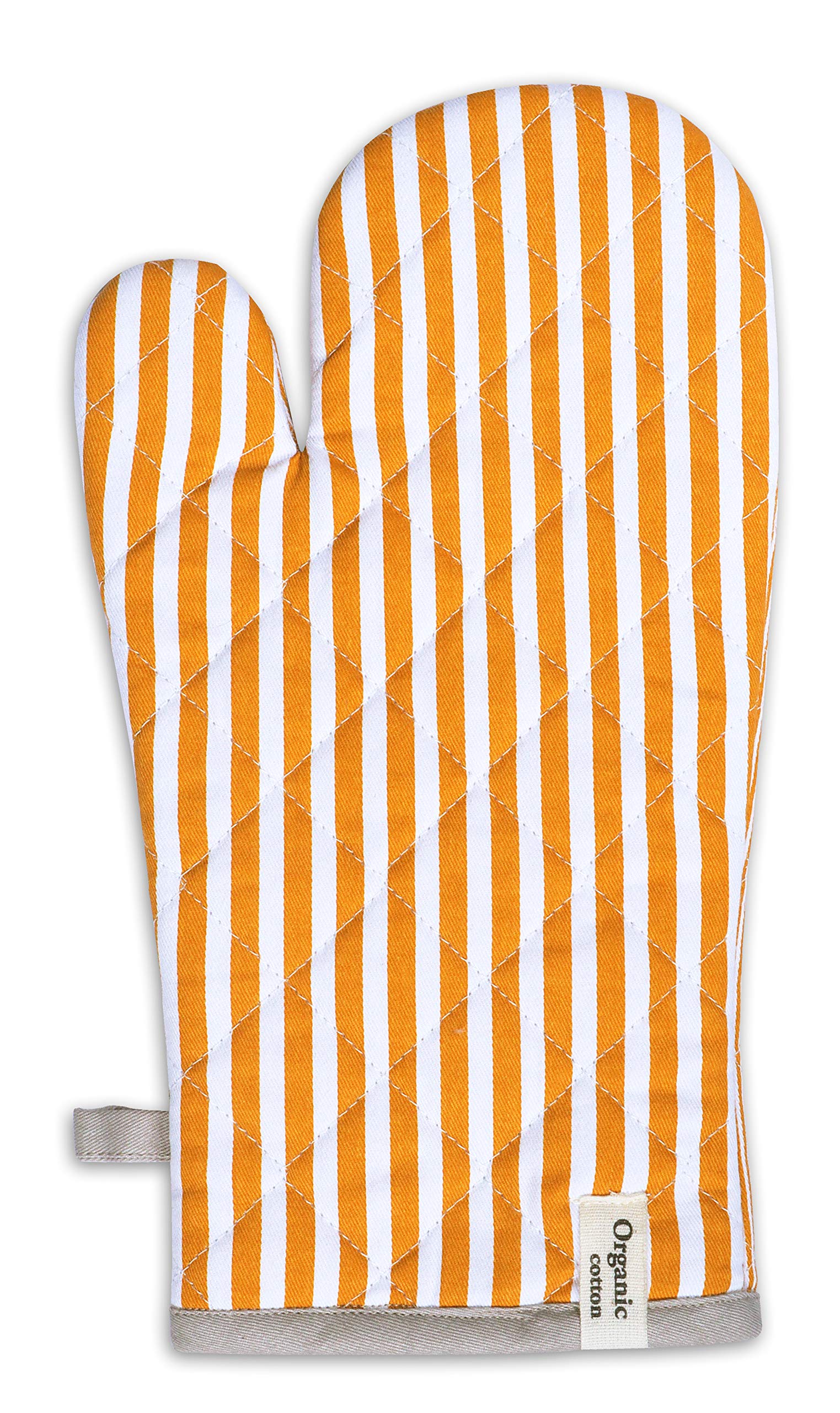 AMOUR INFINI Striped Heat Resistant Oven Mitts & Pot Holders Set - Non-Slip, Reusable Kitchen Accessories (1 Mitt + 1 Holder) - Perfect for Baking, Grilling & Cooking - Yellow