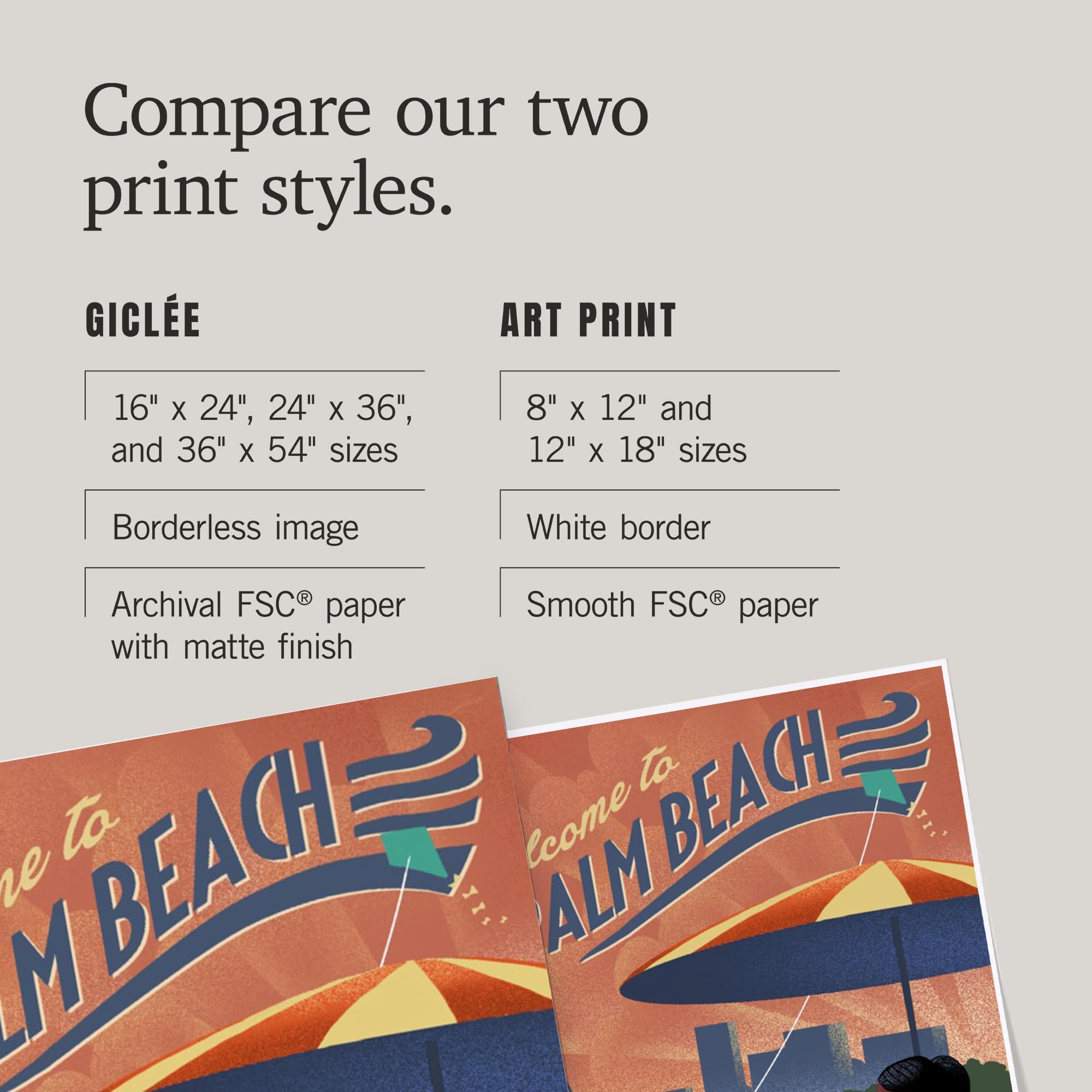 Lantern Press 16x24 Inch Giclee Print - Palm Beach Florida Beach Scene Lithograph - Perfect for Coastal Home Decor & Living Room Wall Art