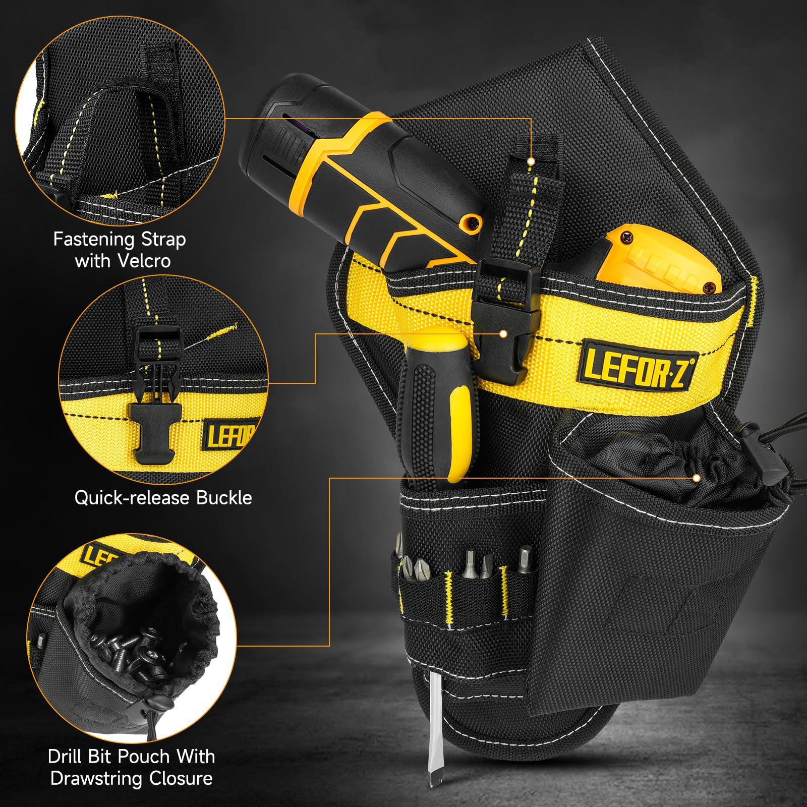 Heavy-Duty Drill Holster for Tool Belt - Universal Drill Holder & Pouch Fits Most Cordless Drills - Perfect for Construction, DIY Projects & Electricians Work Gear