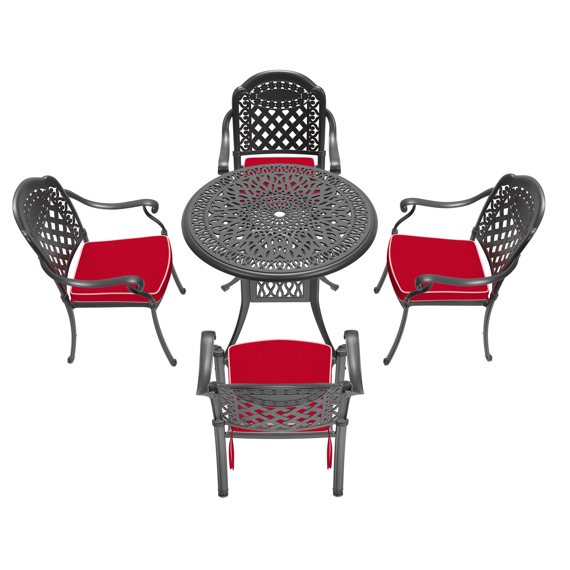 5-Piece Cast Aluminum Patio Furniture Set with Cushions (Random Colors) - Outdoor Dining & Lounge Set for Garden, Poolside, and Backyard Relaxation