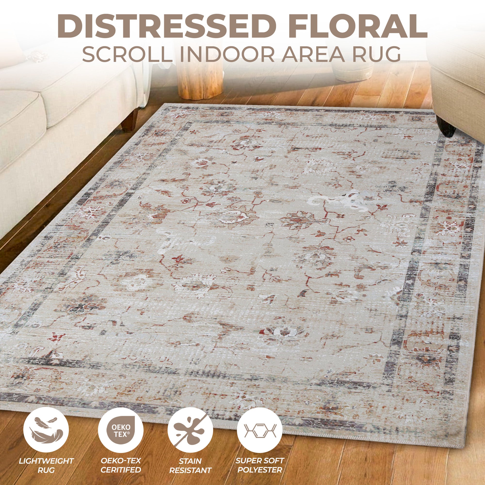 Elegant Swan Floral Non-Slip Washable Indoor Area Rug - Perfect for Living Room, Bedroom, or Hallway Runner