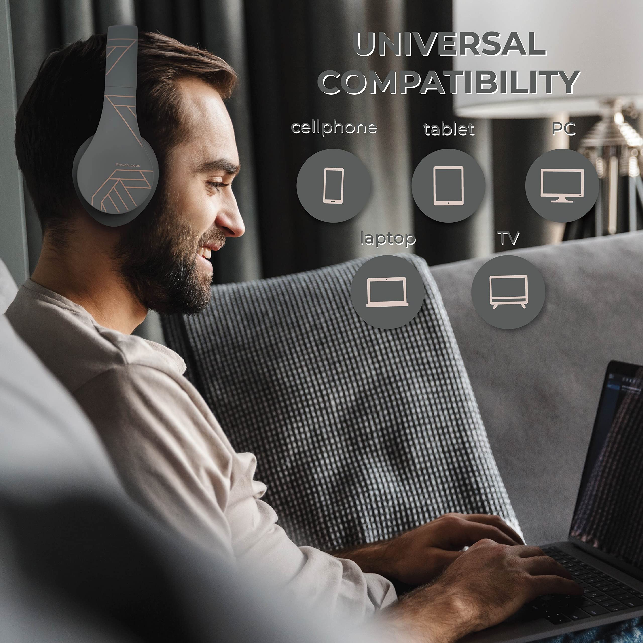 PowerLocus Bluetooth Over-Ear Headphones with Microphone, Wireless Foldable Headset, Memory Foam Earmuffs, Lightweight Design, Micro SD/TF Slot & FM Radio - Compatible with iPhone, Android, Tablet, PC, TV - Perfect for Workouts, Commuting & Home Entertainment