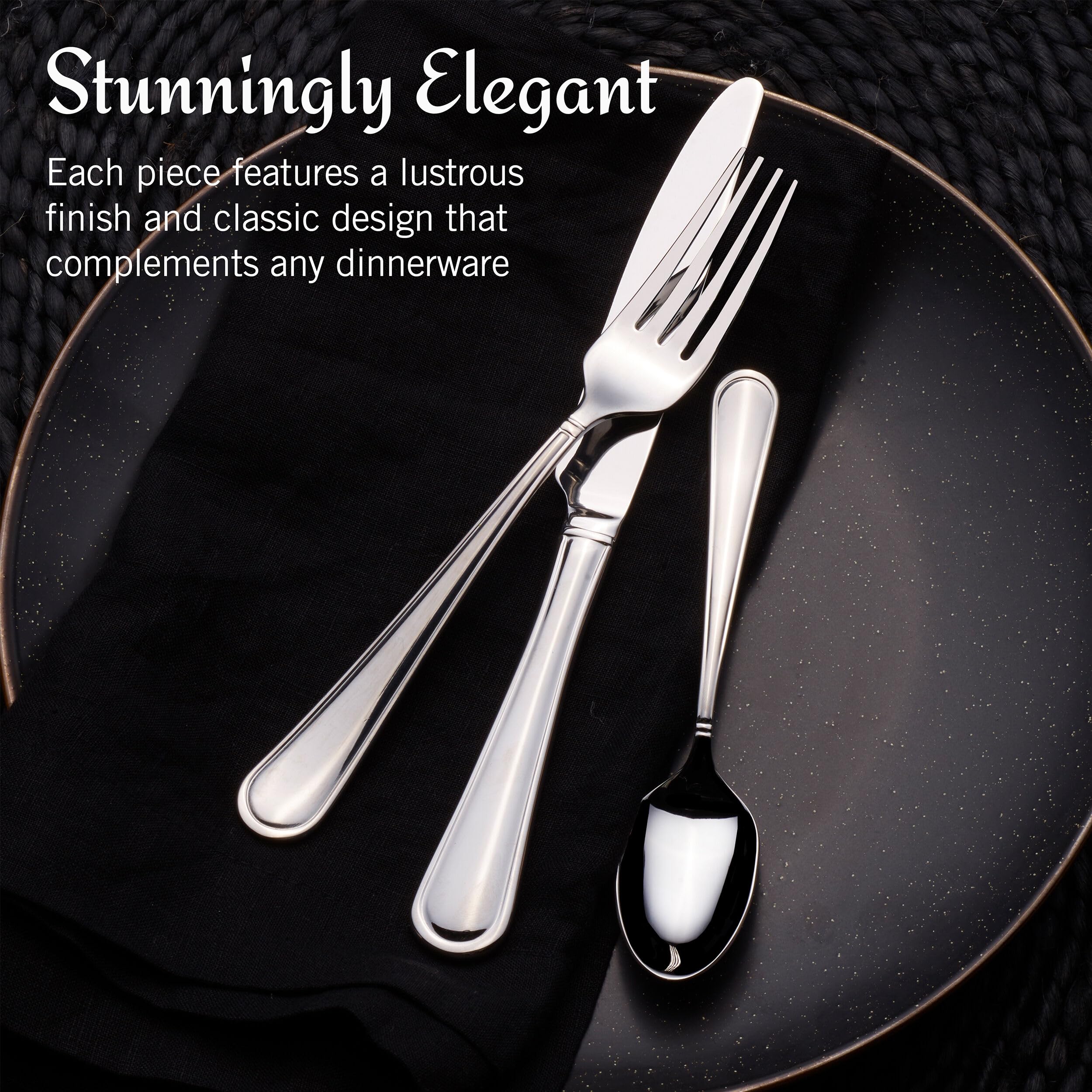 Premium Mikasa Virtuoso 65-Piece 18/10 Stainless Steel Flatware Set for 12 - Elegant Silverware with Serving Utensils - Perfect for Dinner Parties, Weddings & Formal Dining