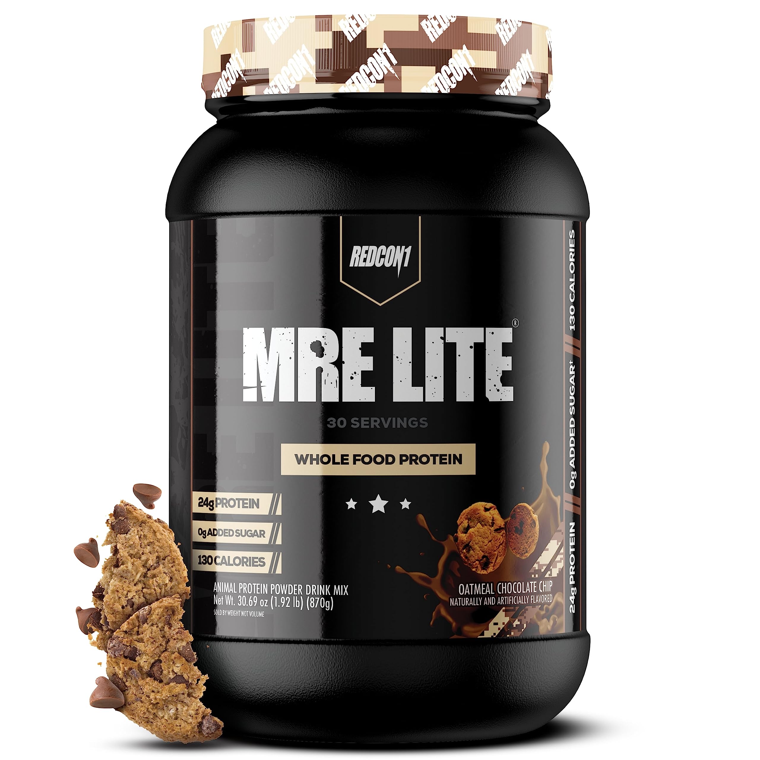 REDCON1 MRE Lite Whole Food Protein Powder - Oatmeal Chocolate Chip Flavor | Low Carb Whey-Free Meal Replacement with Animal Protein Blend | Easy to Digest with MCT Oils (30 Servings) | Perfect for Post-Workout Recovery & Keto Diet