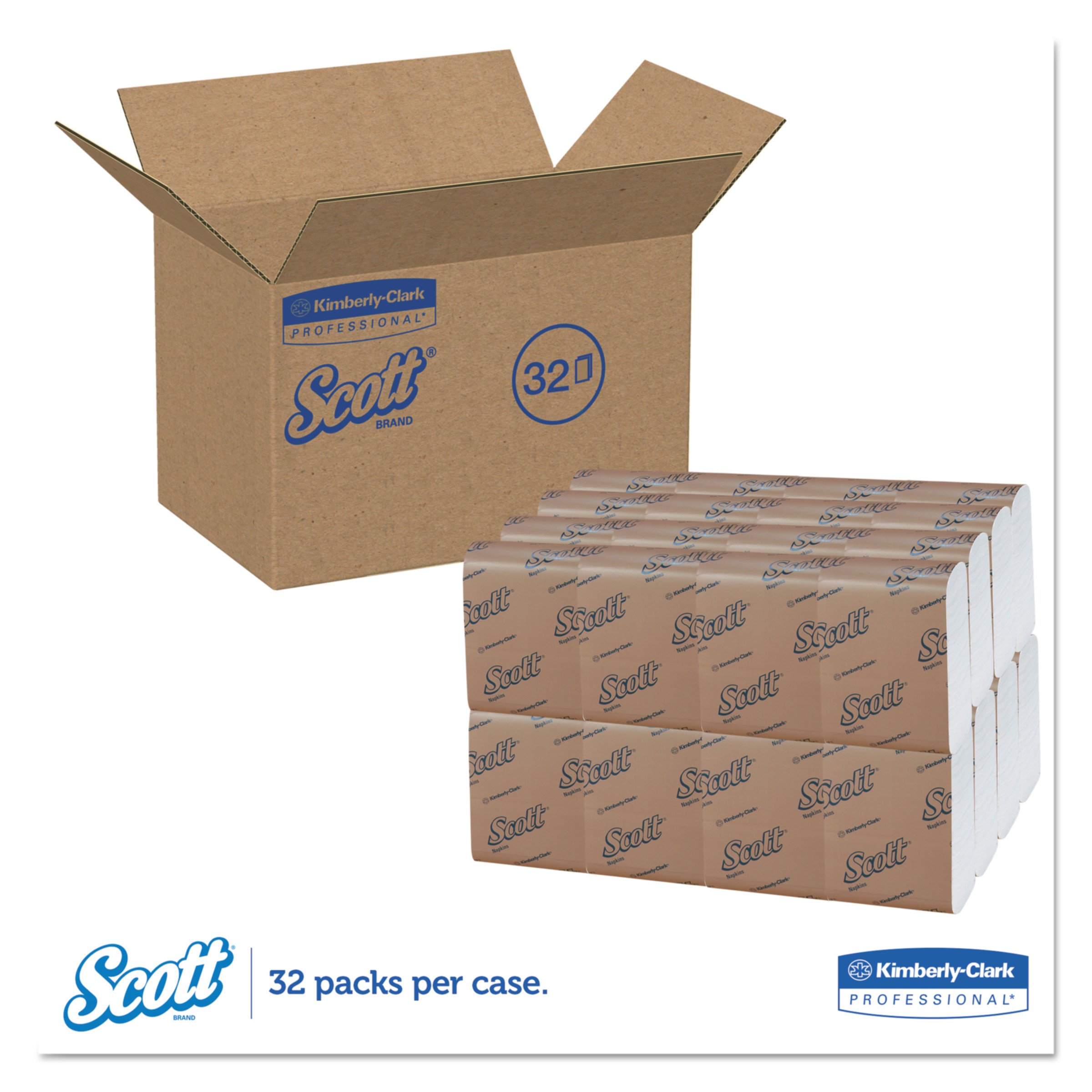 Scott Low Fold Paper Napkins (98720) - Disposable 1-Ply Beverage Napkins, Snack-Sized, 32 Packs of 250 (8,000 Total) - Perfect for Parties, Restaurants, and Office Events