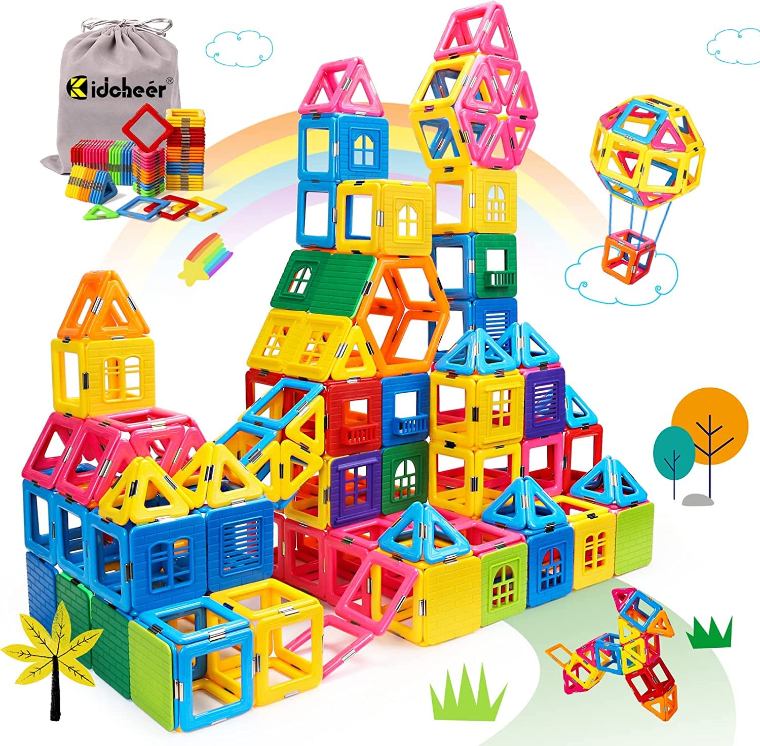 KIDCHEER Magnetic Tiles STEM Toys for Kids Ages 3+ | Educational Building Blocks for Boys & Girls | Preschool Learning Activities | Perfect for Classroom, Birthday Gifts & Sensory Play