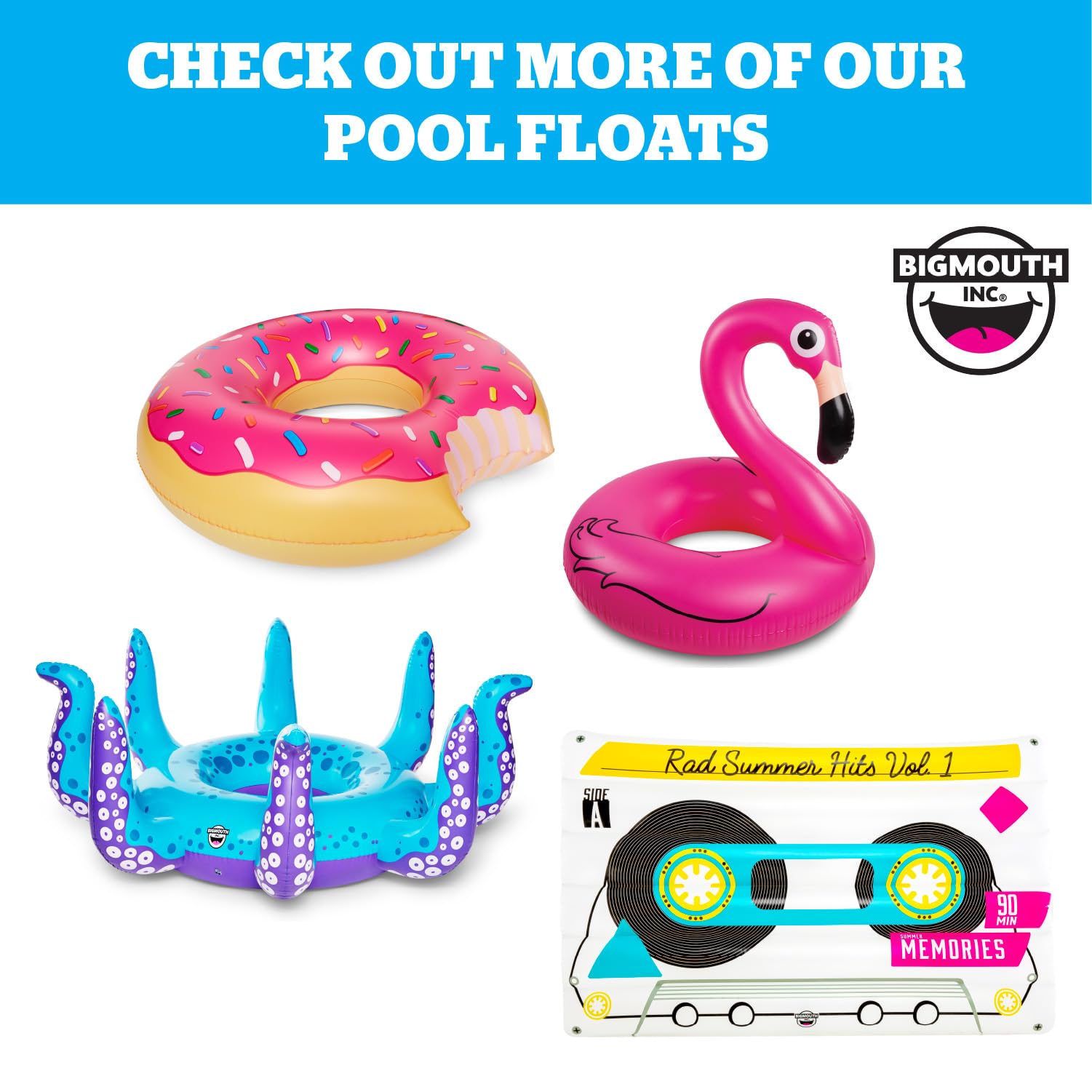 BigMouth Inc. Large Monster Face Pool Float - 3' Wide Inflatable Swim Ring, Blow Up Water Toy for Summer Pool Parties, Lakes & Beach Fun