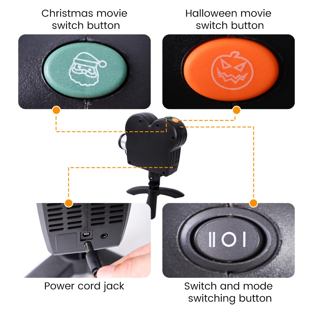 Christmas Window Projector with Tripod - 12 Built-in Holiday Movies for Indoor & Outdoor Decor | Perfect for Xmas, Halloween, Party, Garden & Landscape Projection