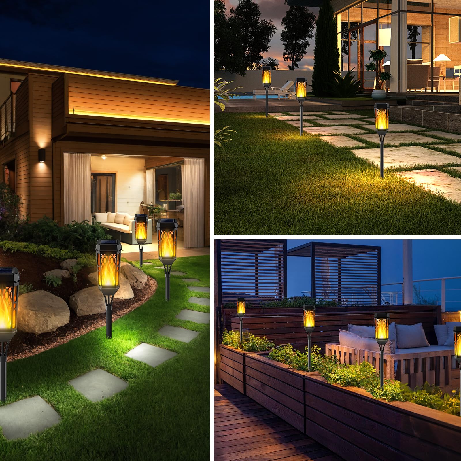 12 LED Solar Torch Flame Lights - IP65 Waterproof Outdoor Solar Pathway Lighting with Flickering Flame Effect for Garden, Lawn, Patio & Yard Decor | Perfect for Landscape Decoration, Pathway Illumination & Backyard Ambiance