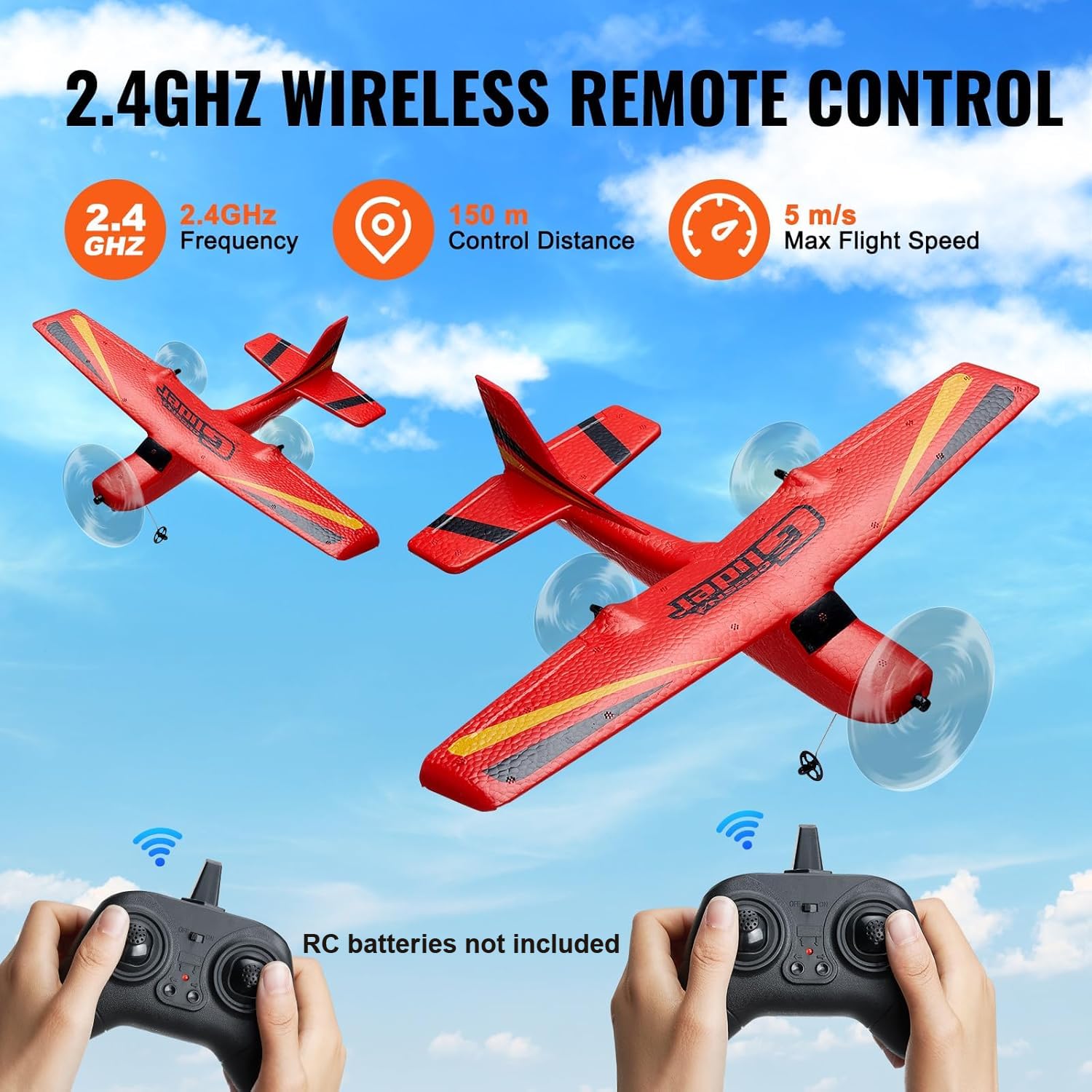 VEVOR 2.4GHz 2CH RC Airplane with 6-Axis Gyro Stabilizer - Ready to Fly Remote Control Glider with 2 Batteries - Best RC Plane Toy for Adults & Kids Beginners - Perfect Birthday & Christmas Gift for Outdoor Flying Fun