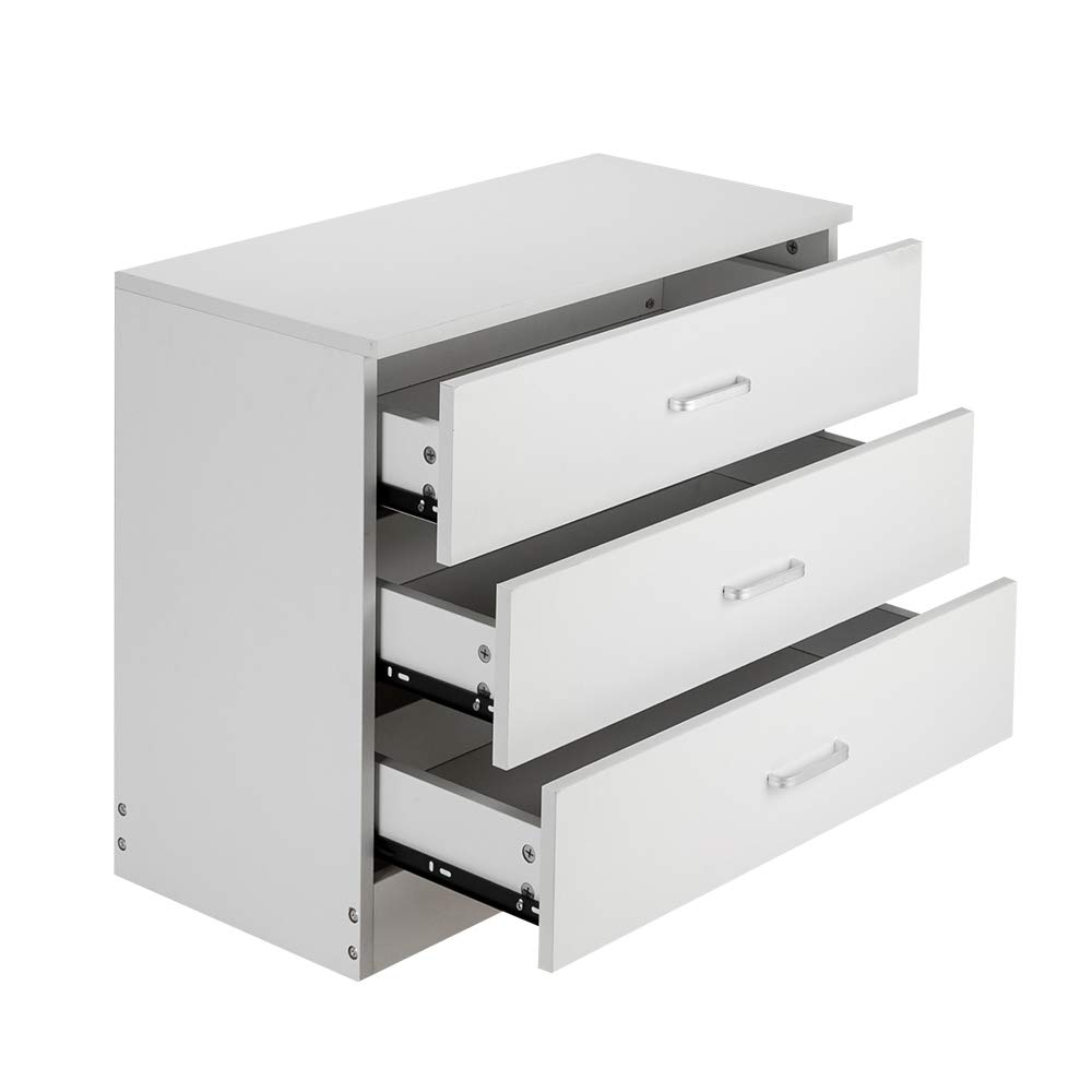 Takefuns White Modern 3-Drawer Wood Dresser - Nightstand, Sofa End Table & Storage Cabinet for Bedroom, Hallway, Entryway - Compact Chest Organizer for Small Spaces & Apartment Living