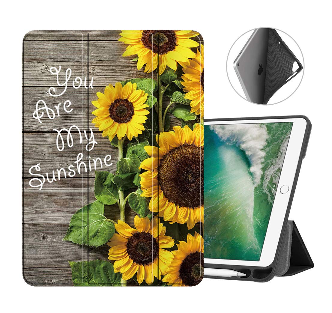 Premium iPad 9.7 Case (2018/2017) & iPad Air 2/Air Case - Lightweight Smart Trifold Stand Cover with Auto Sleep/Wake | TPU Back Cover for iPad 6th/5th Generation - Sunflower Design | Perfect for Work, Study & Travel Protection