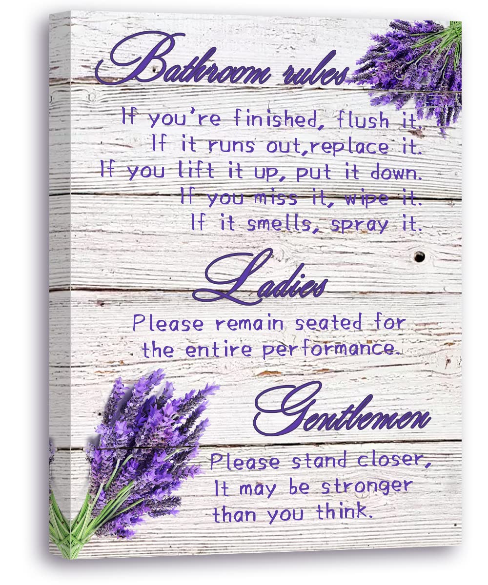 Lavender Bathroom Wall Art - Farmhouse Toilet Decor 12x15 for Home & Office