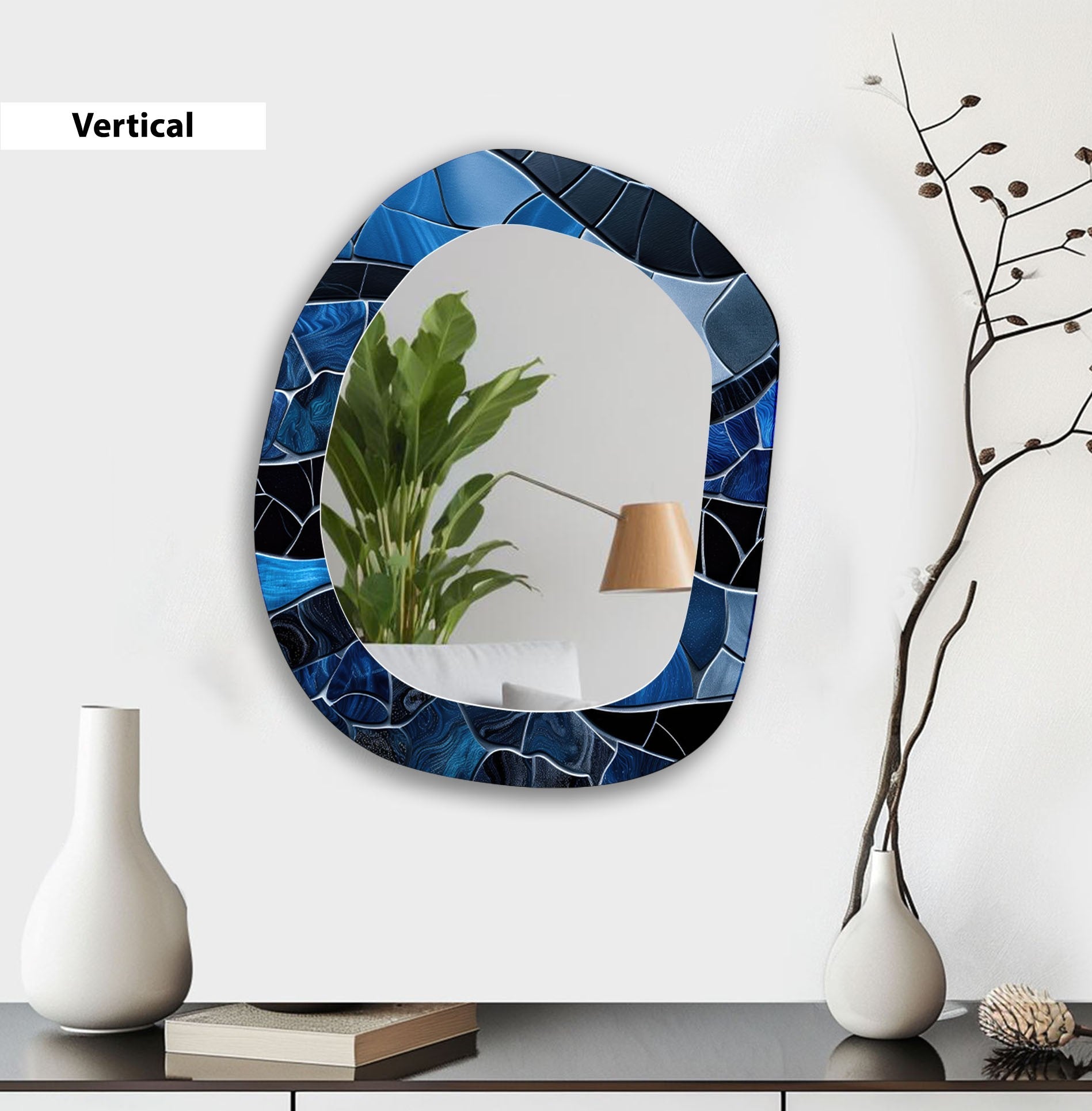 Stylish Blue Wall Mirror for Living Room - Elegant Home Decor & Space Enhancer - Perfect for Modern Interiors, Bedrooms, and Entryways