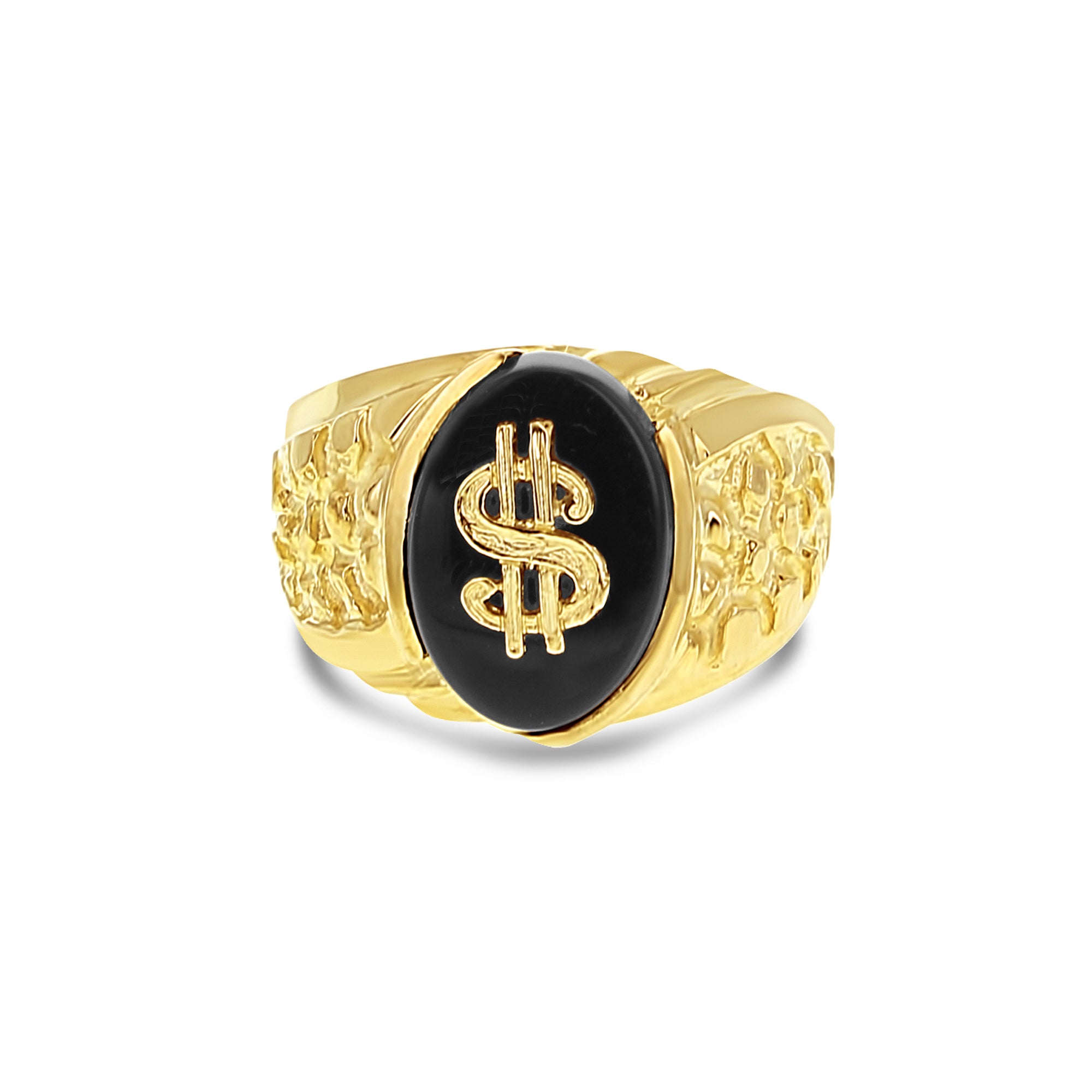 10k Yellow Gold Money Sign Onyx Signet Ring for Men - Stylish & Luxurious Statement Piece for Business, Wealth & Success