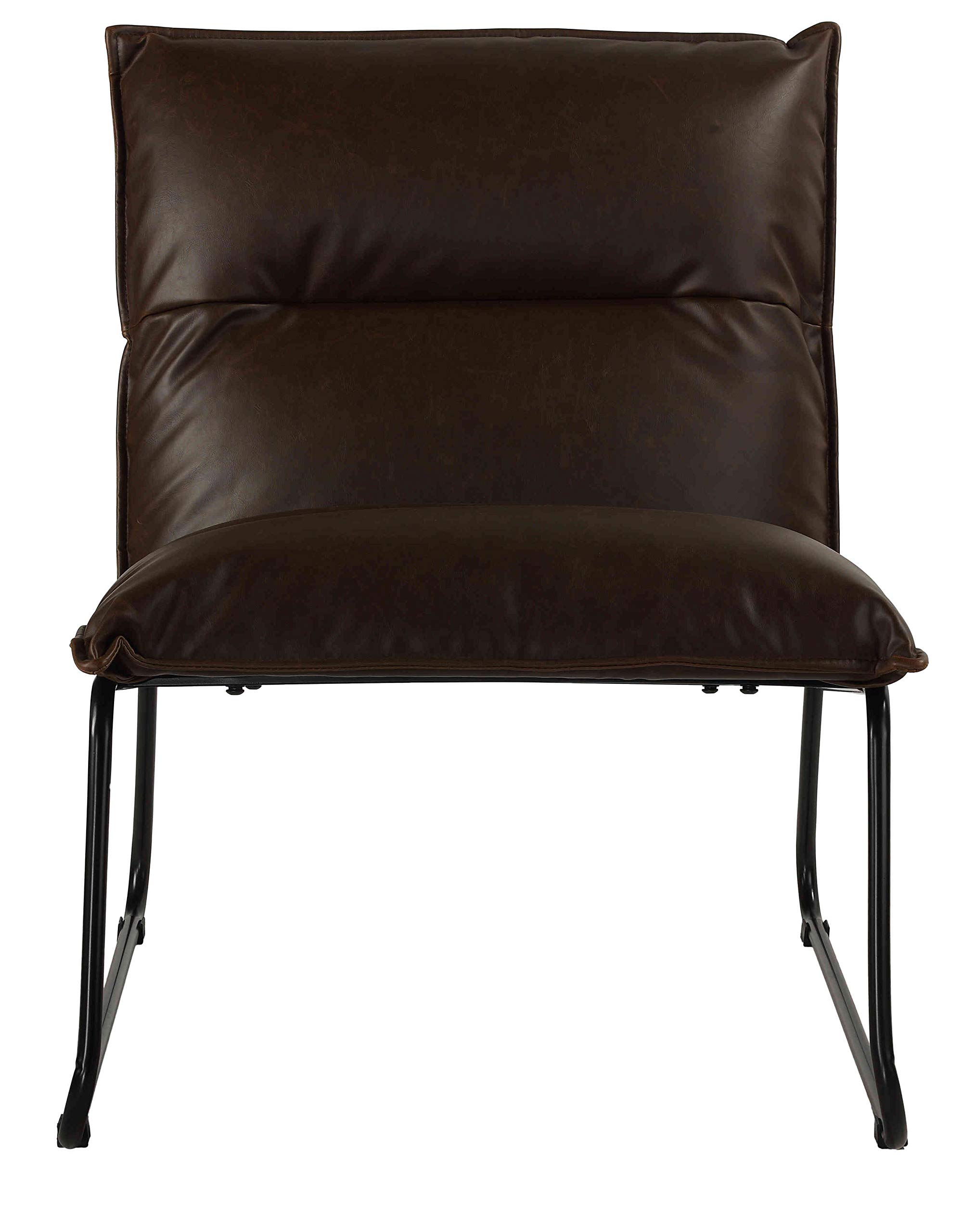 Distressed Brown Faux Leather Havana Accent Chair with Black Metal Legs - Mid-Century Modern Living Room Seating for Home Office & Lounge Areas
