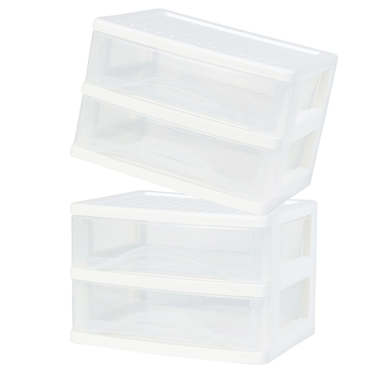 2-Pack White Plastic Desktop Organizer with 2 Drawers - Office Supplies & Makeup Storage Box for Desk Organization - Perfect for Office, School, Home & Dorm Room Use