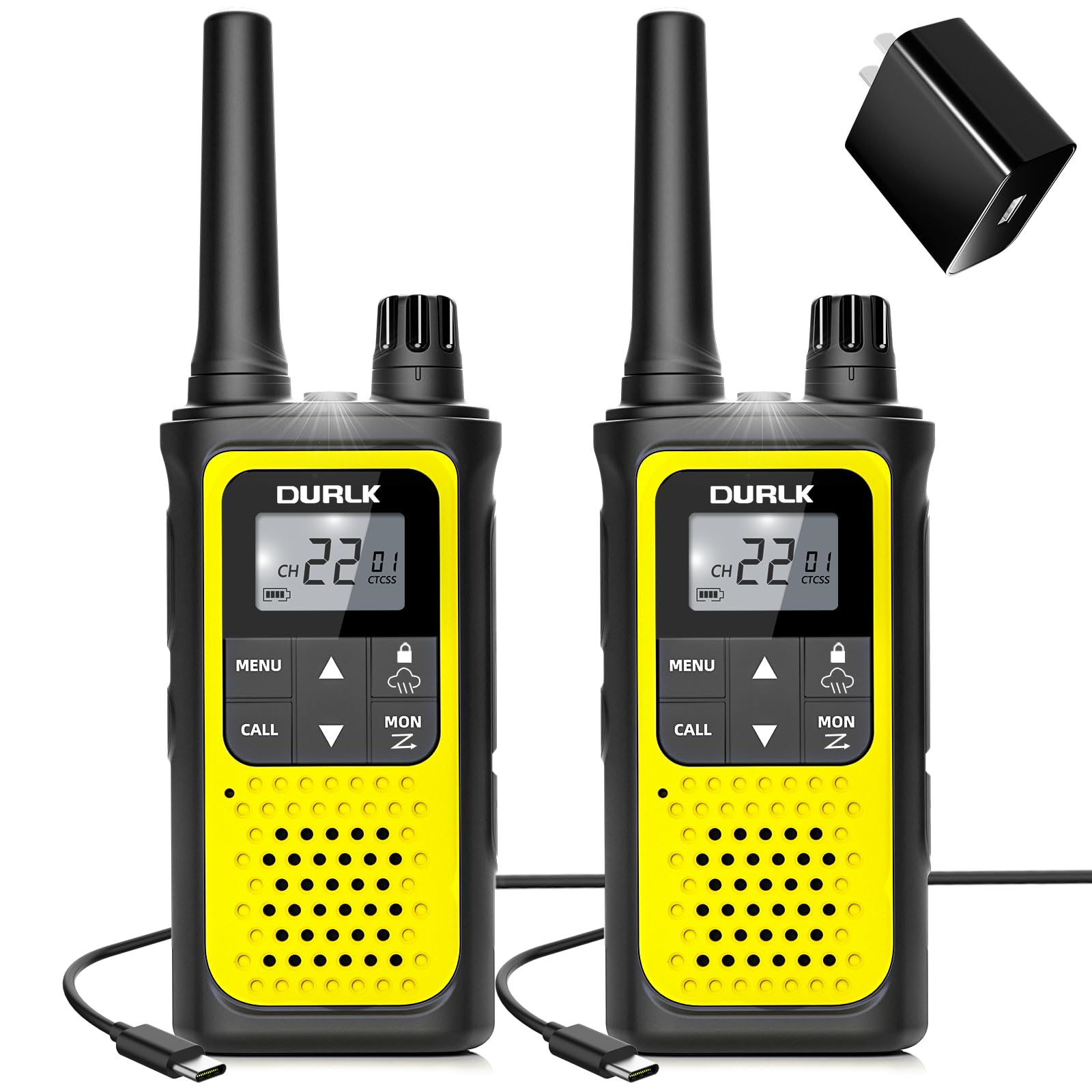 Long Range Walkie Talkies for Adults - 2 Pack Rechargeable Two Way Radios with 22 FRS Channels, NOAA Weather Alerts, 1800mAh Li-ion Battery & LED Flashlight - Perfect for Hiking, Camping, Outdoor Adventures (Yellow)