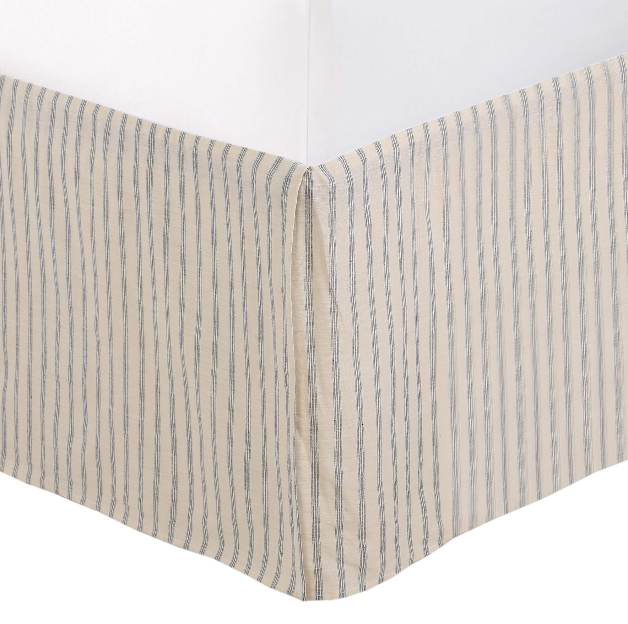 Farmhouse Style Cotton Striped Ruffled Bed Skirt - King Size, Ivory Cream Off-White Taupe - Perfect for Vintage & Rustic Bedroom Decor | Dust Ruffle for Cozy Farmhouse Aesthetic
