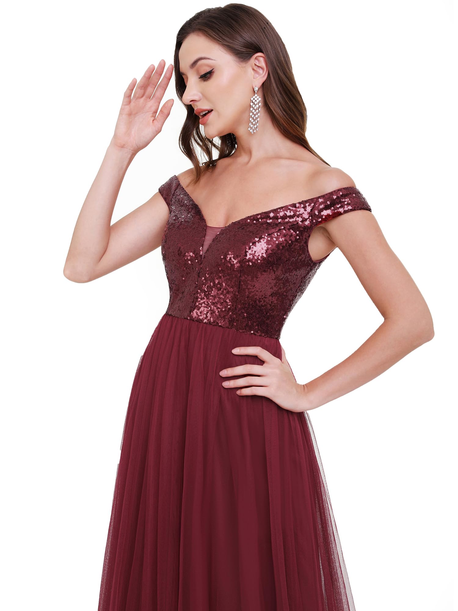 Ever-Pretty Women's V-Neck Sequin Tulle A-Line Evening Gown for Prom, Wedding Guest & Formal Events - Style 0277