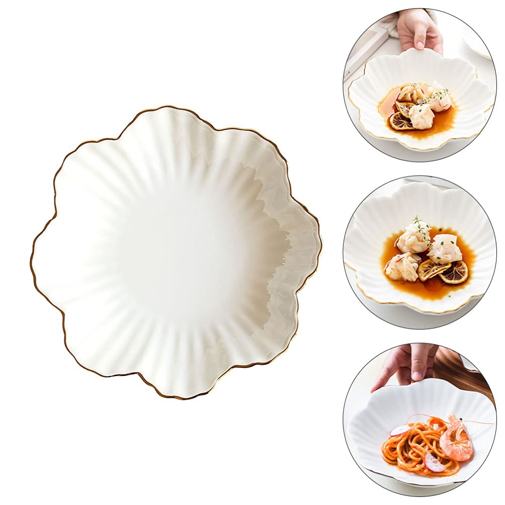 DOITOOL Ceramic Serving Plates - 6 Inch Flower Shape Appetizer Plates for Dessert, Salad, Pasta, Steak | Elegant White Snack Tray for Party, Wedding, Tea Time & Home Dining Decor