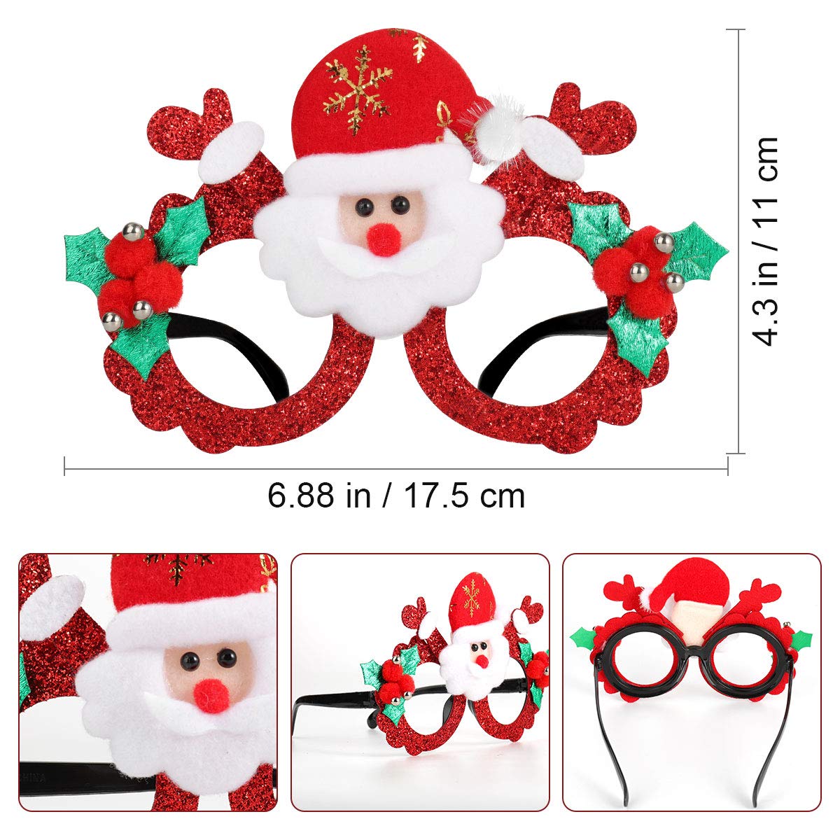 8 Pack Christmas Glasses & Headbands Set - Creative Elf Reindeer Antlers Xmas Tree Decorations for Holiday Parties | Fun Costume Accessories for Kids & Adults | Perfect for Christmas Photos, Office Celebrations & Family Gatherings