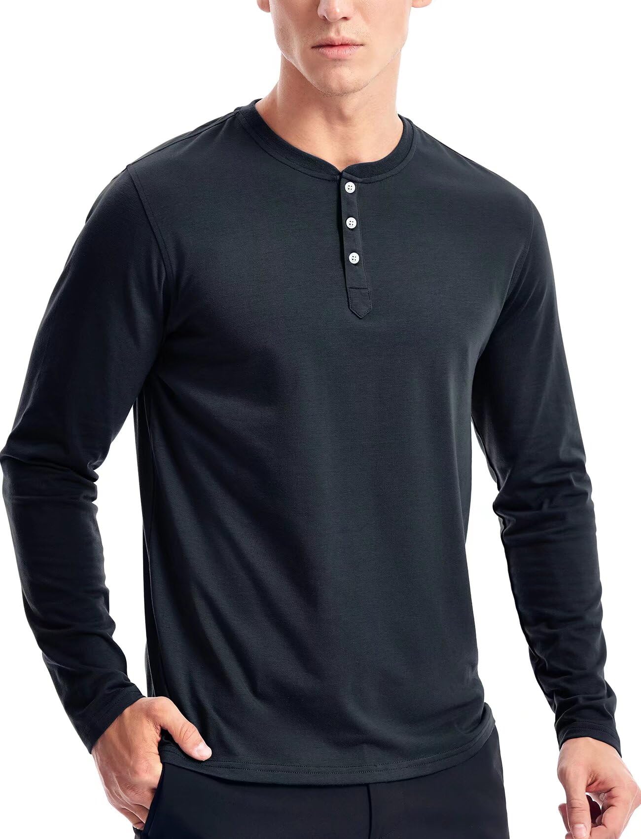 Men's Cotton Blend Henley Shirts - Long Sleeve Casual Button Down T-Shirts for Everyday Wear, Work & Outdoor Activities