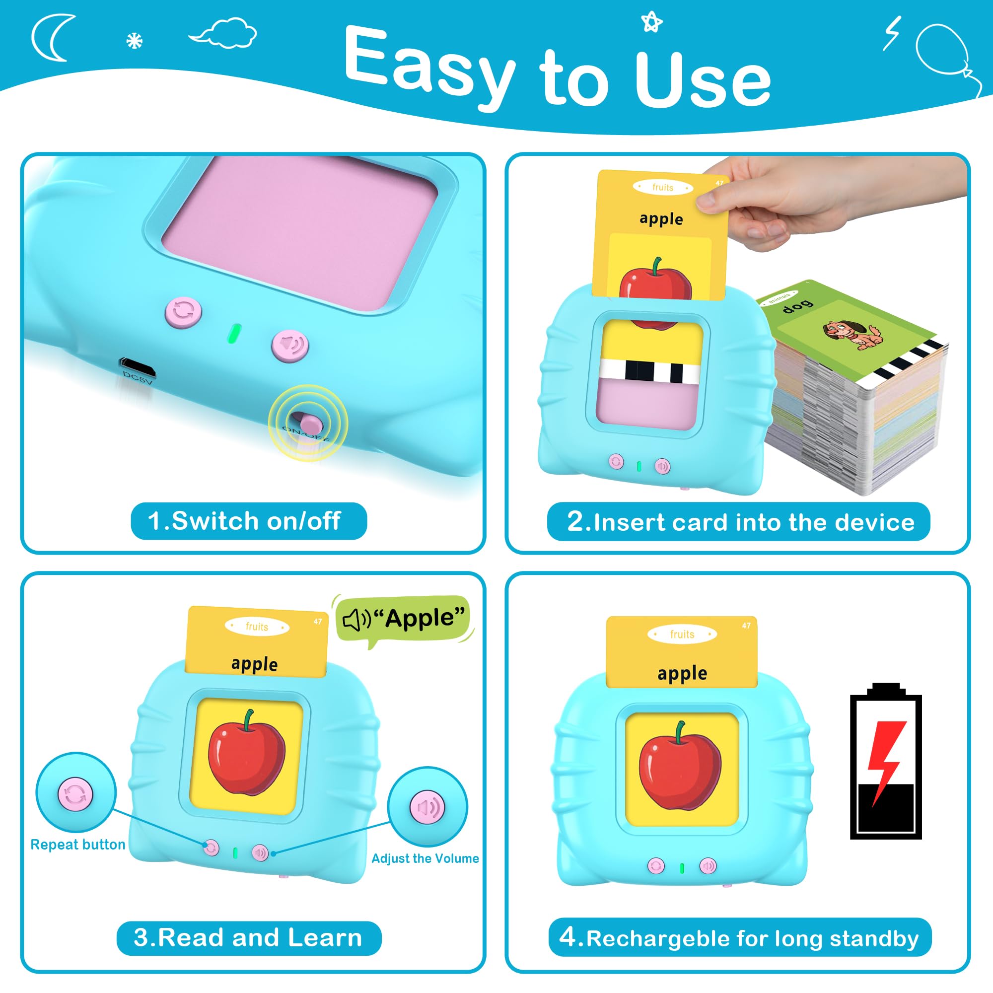 Talking Flash Cards for Toddlers 1-4 Years Old | 224 Sight Words Learning Toys | Autism Sensory & Speech Therapy Toys | Montessori Educational Toys | Gift for Boys & Girls | Perfect for Home Learning, Classroom & Travel