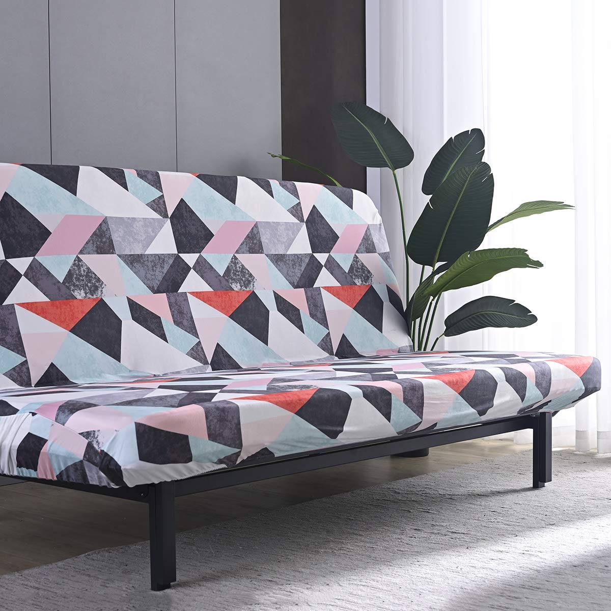 Stretch Armless Futon Slipcover with Elastic Bottom - Printed Fitted Couch Cover for Sofa Beds - Furniture Protector for Pets & Kids - Perfect for Living Rooms, Dorms, and Guest Rooms